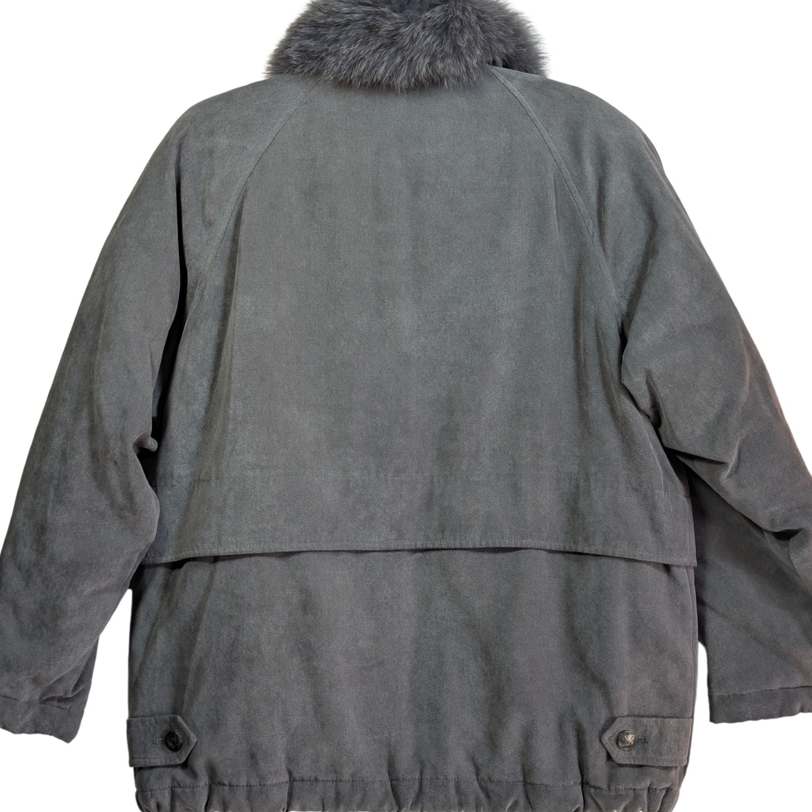 Vintage 80s – 90s Microsuede Fox Fur Collar Oversize Insulated Coat Sz Med
