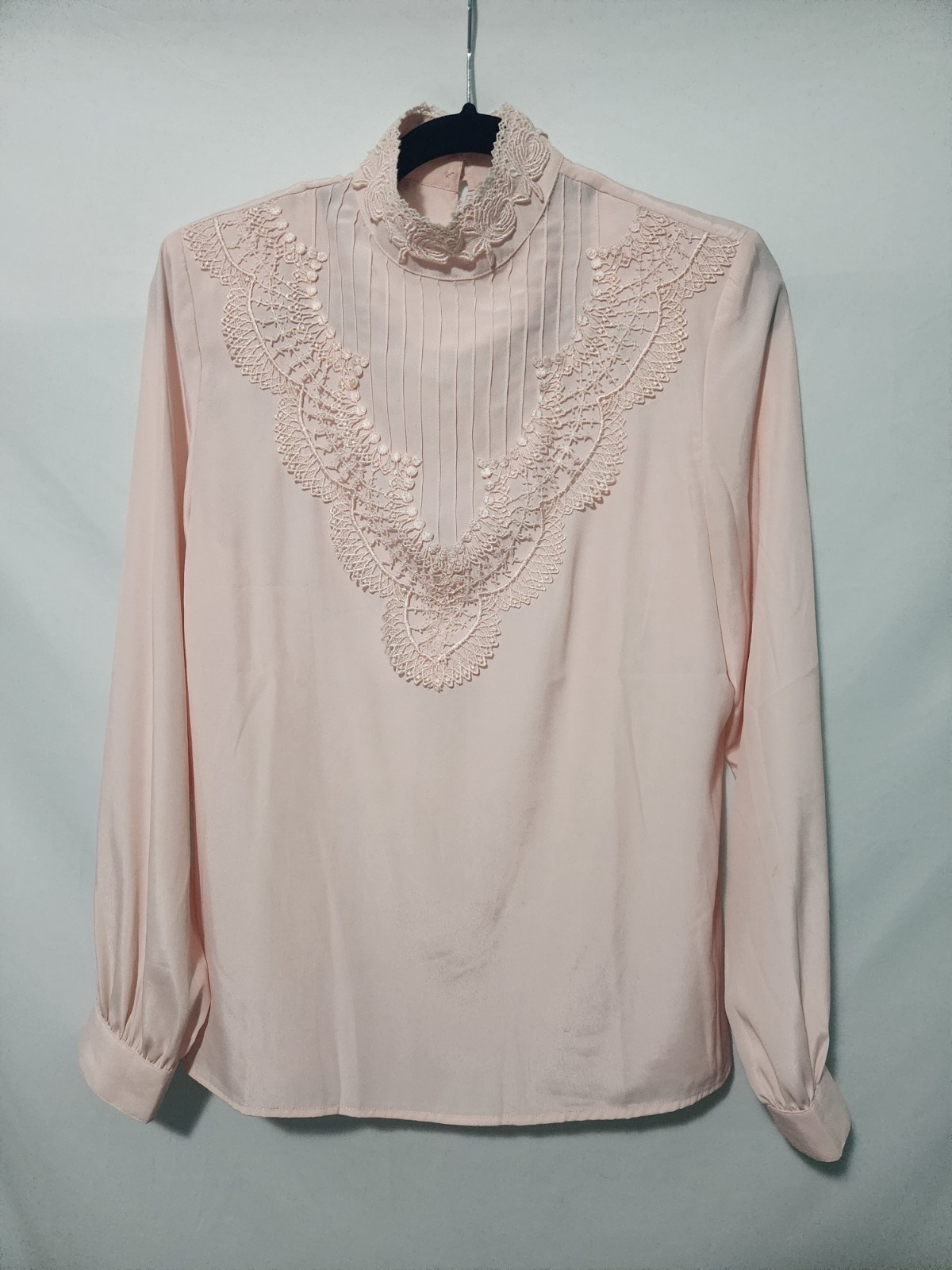 Vintage 80s Yves St. Clair Pink Lightweight Sheer Blouse. Size 8. Faux Pearl
