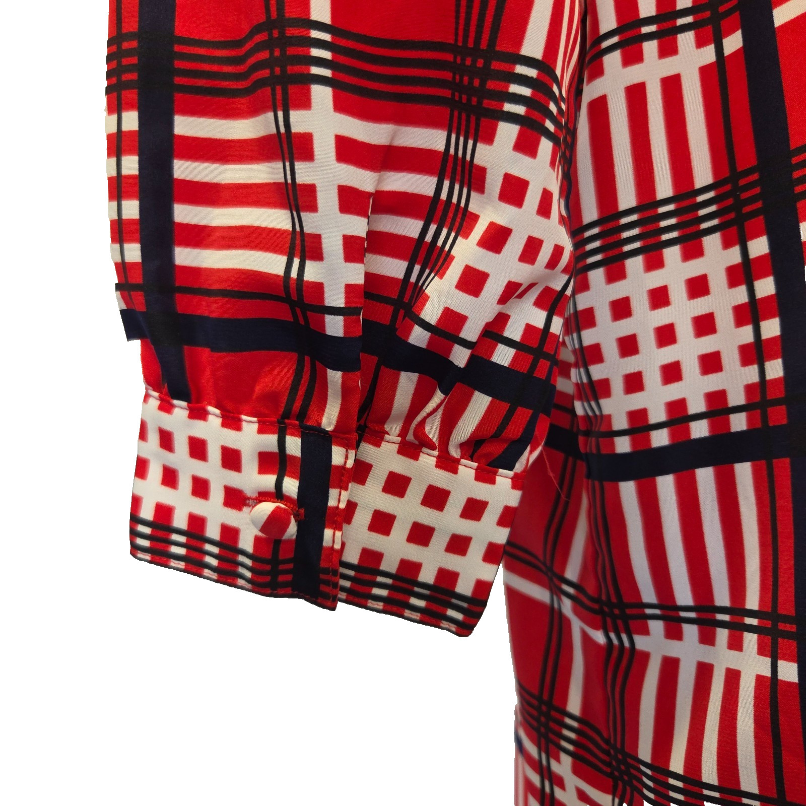 Vintage 70s Red Plaid Midi Shirt Dress Size L Tie Waist Long Sleeve Tartan