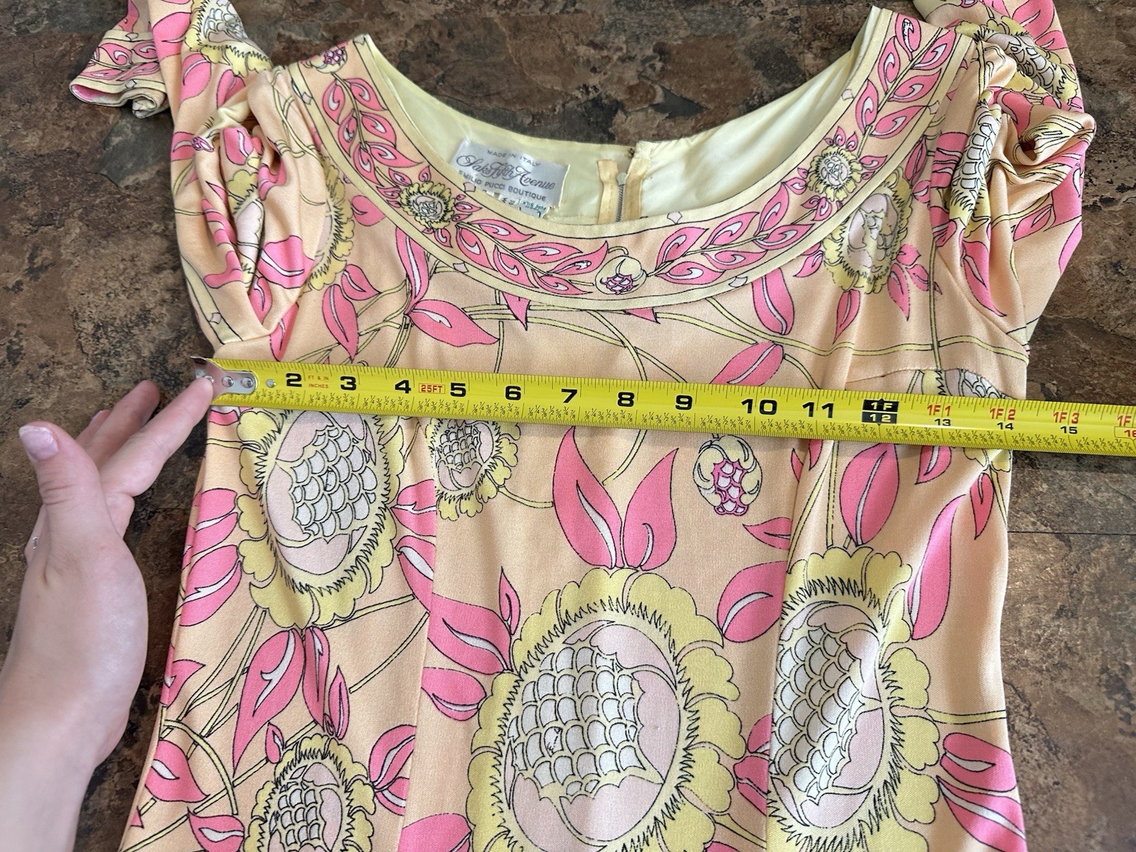 Vtg Emilio Pucci Saks Fifth Avenue Silk Jersey Floral Midi Dress 70s Sz 10 READ*