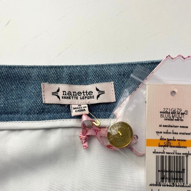 NWT Nanette Lepore Tweed A-Line Mini Skirt Blue Multi Pearl Button Sz 2 Parisian