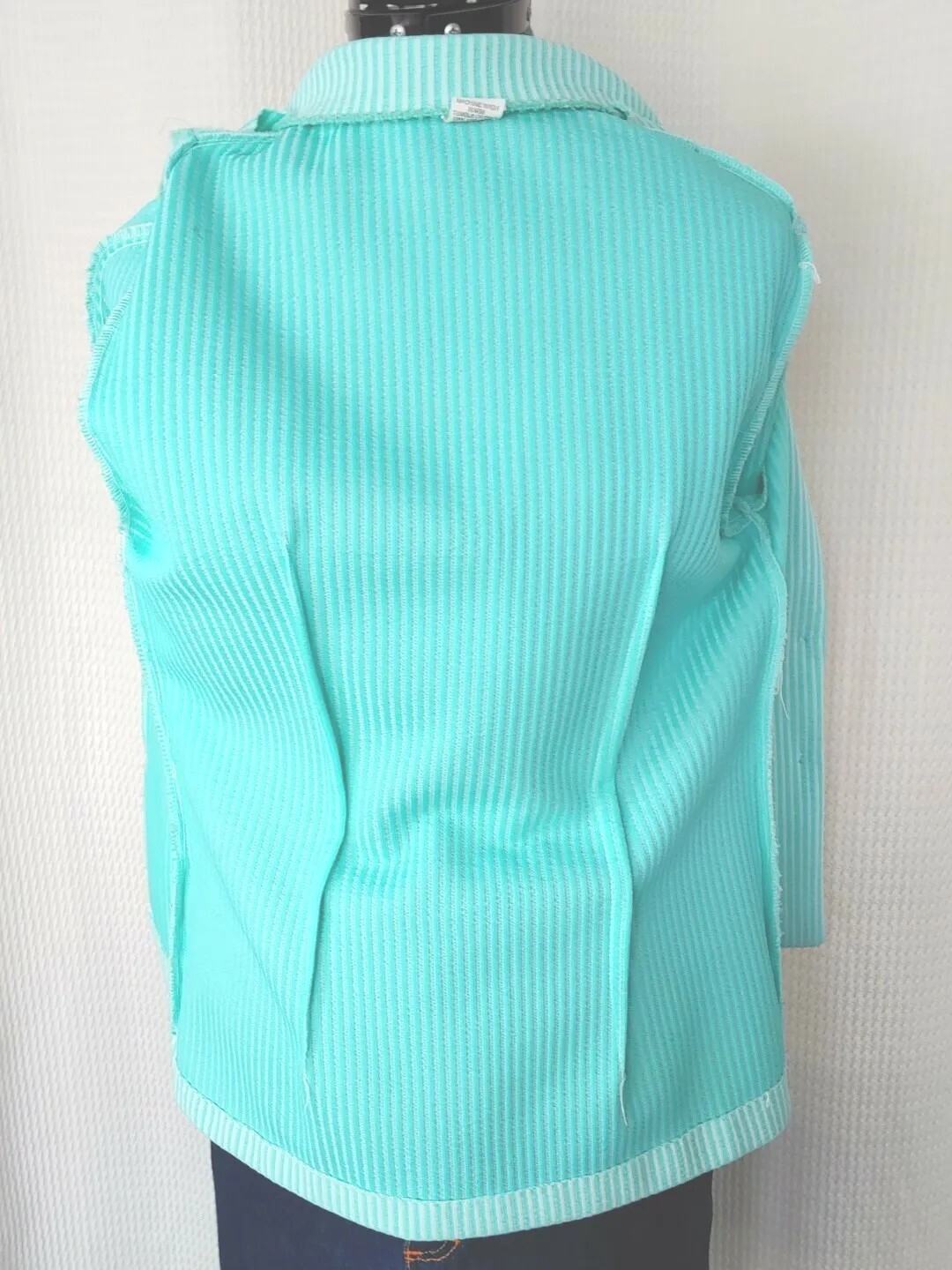 Vintage Unbranded Mint Green & White Striped Unlined Jacket Size 10