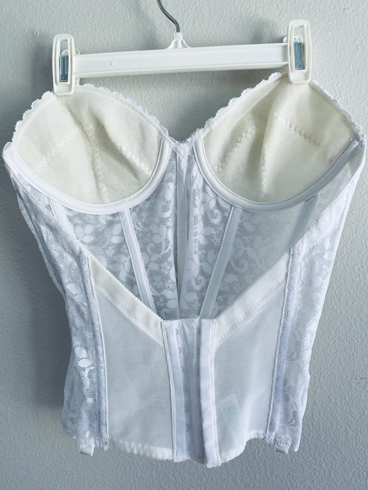 Vintage Carnival Longline Bra Size 34C White Lace Bridal Corset Top Strapless
