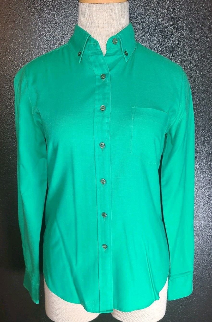 1970’s LANGTRY LTD Button Down Shirt Kelly Green Women’s Sz 7/8 SM Vintage