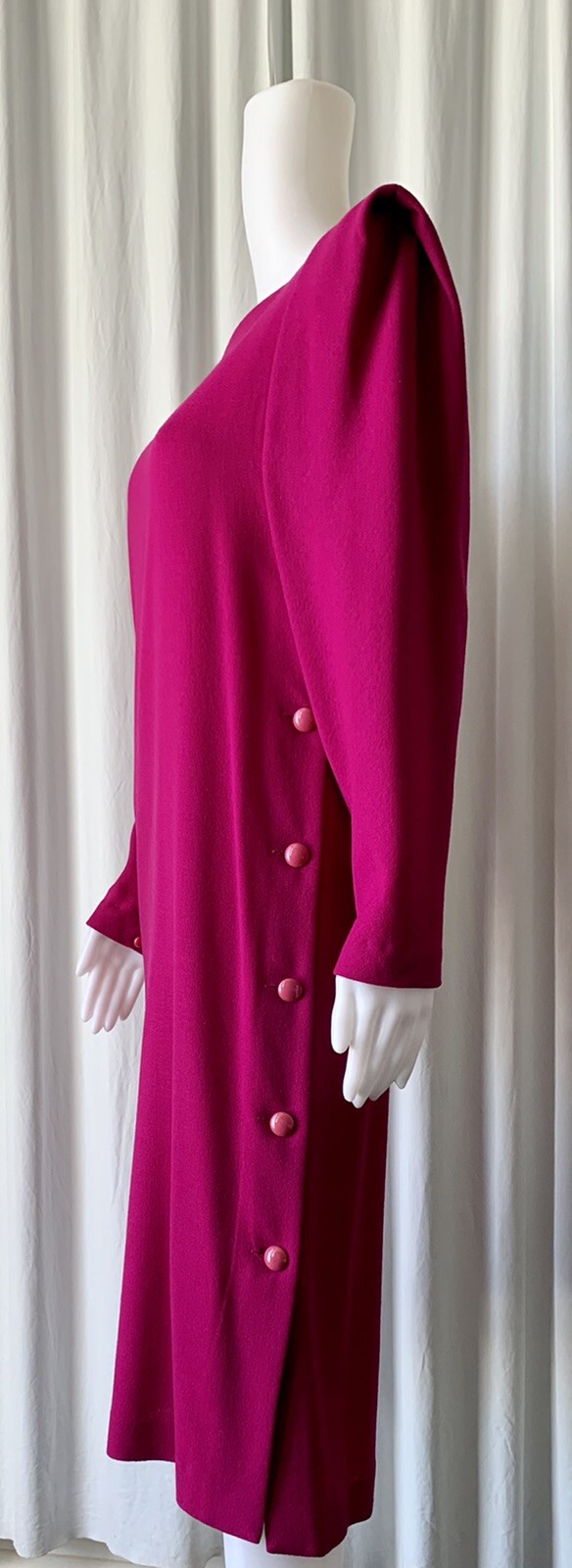 Vintage 80s Bill Blass Collection III Fuchsia Futuristic Crepe Dress 10