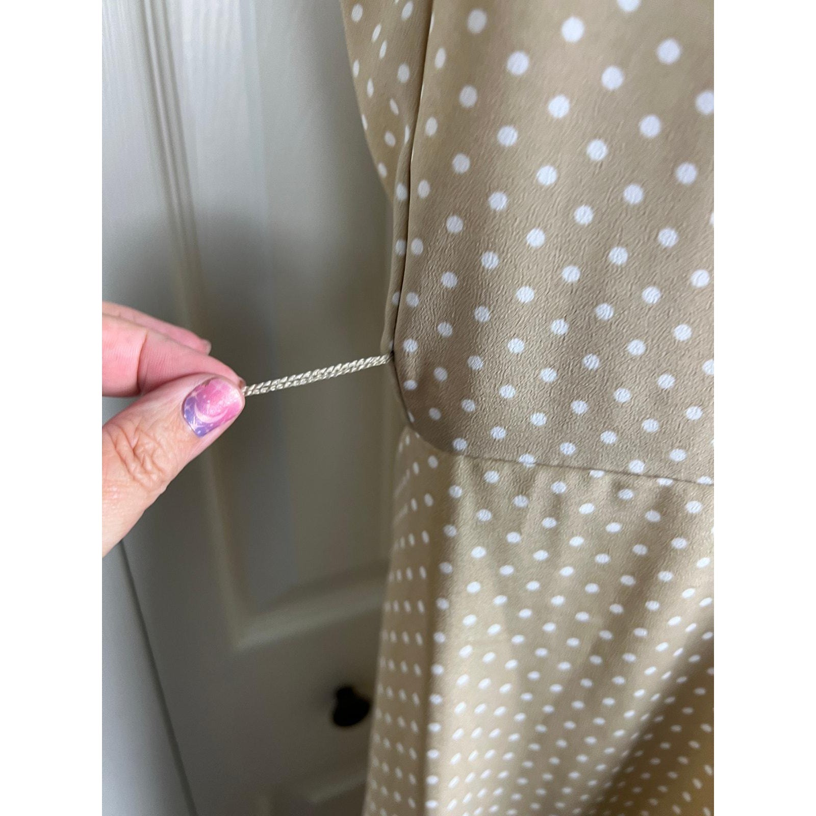 D.J. Summers Polka Dot Midi Dress Vintage Retro Minimalist Boho Tan Polyester 12