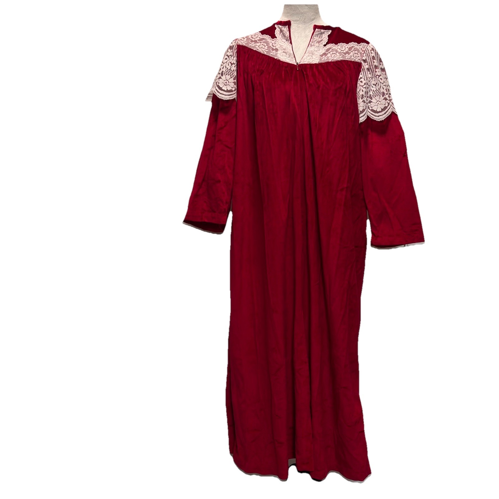 Vtg Brandywine Red Velvet Velour 1/2 Zip Robe Victorian House Coat, Large 1970s