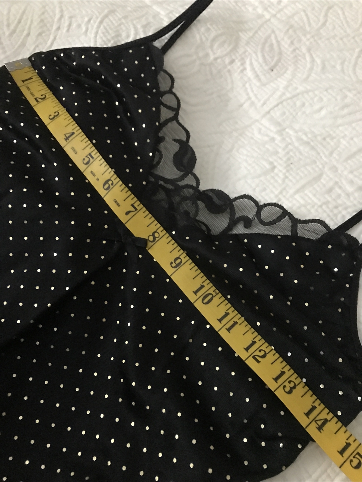 Vintage Teddy ROMPER Bodysuit ROMANTIC FASHIONS~stretch BLACK/GOLD DOT WOMANS M