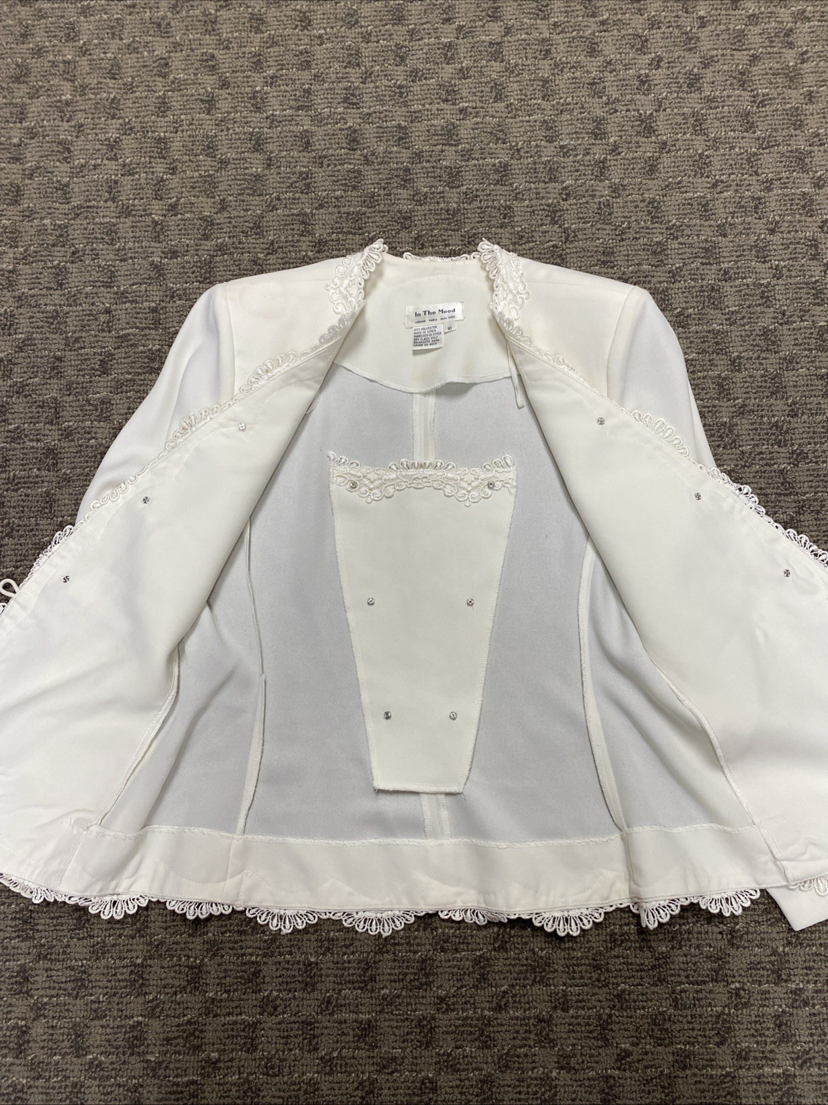 Vintage In The Mood Ivory Jacket And Skirt Suit Set Lace Detail Wedding Size