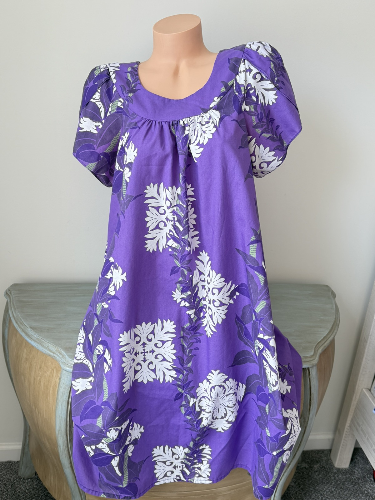 Vtg Hilo Hattie Muumuu Dress Sz Large L Kaftan Hawaiian Muumuu Purple