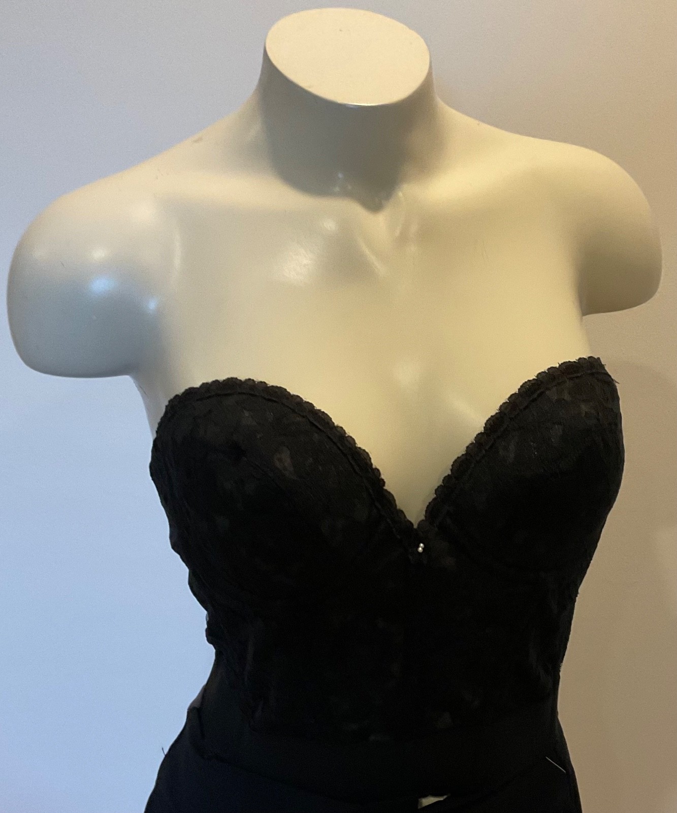 Vintage Shape Mate Black Lace Strapless Corset Bustier Ribbed Bra 36B