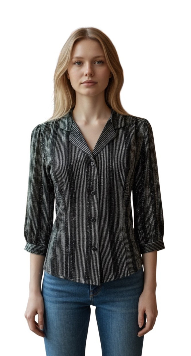 VTG Womens Metallic Sheer Silver Gold Lame Blouse Top Sz XS Disco 70s Glam Retro