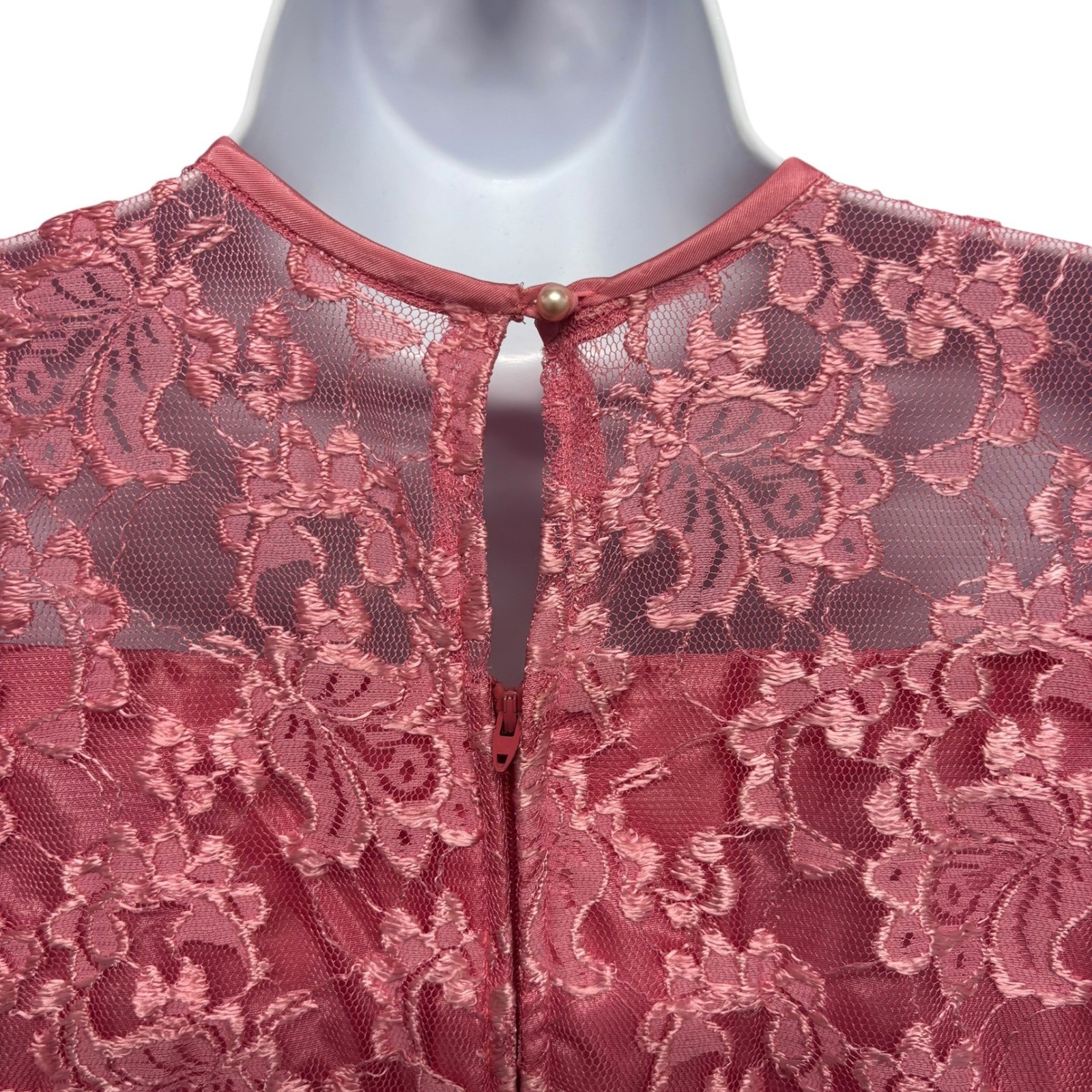 VTG Alicia Pink Lace Party Dress Bubble Hem Crinoline Tea Length Romantic 12 USA