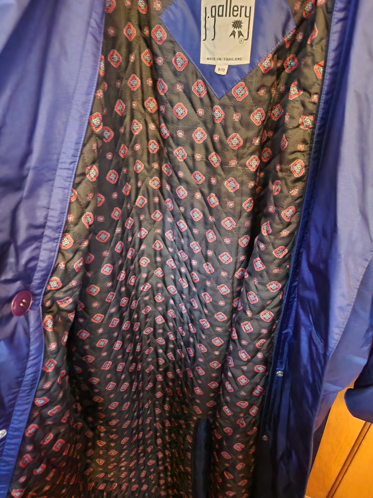 Vintage j.gallery Blue Belted Trench Coat – Zippered Quilted Lining – Size 9/10