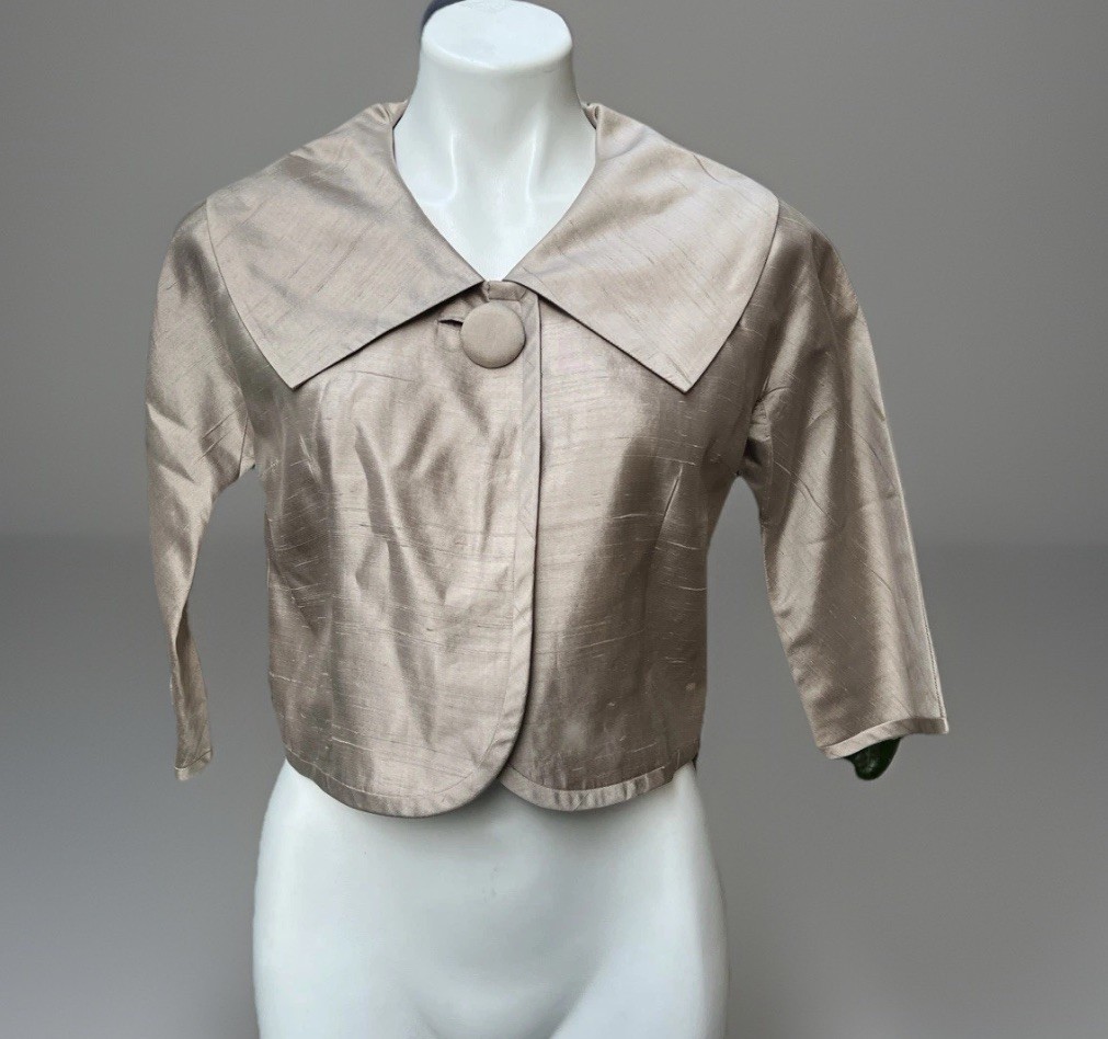 VTG 1960 Makino Jacket Champagne Raw Silk Large Button Closure Jackie O Size