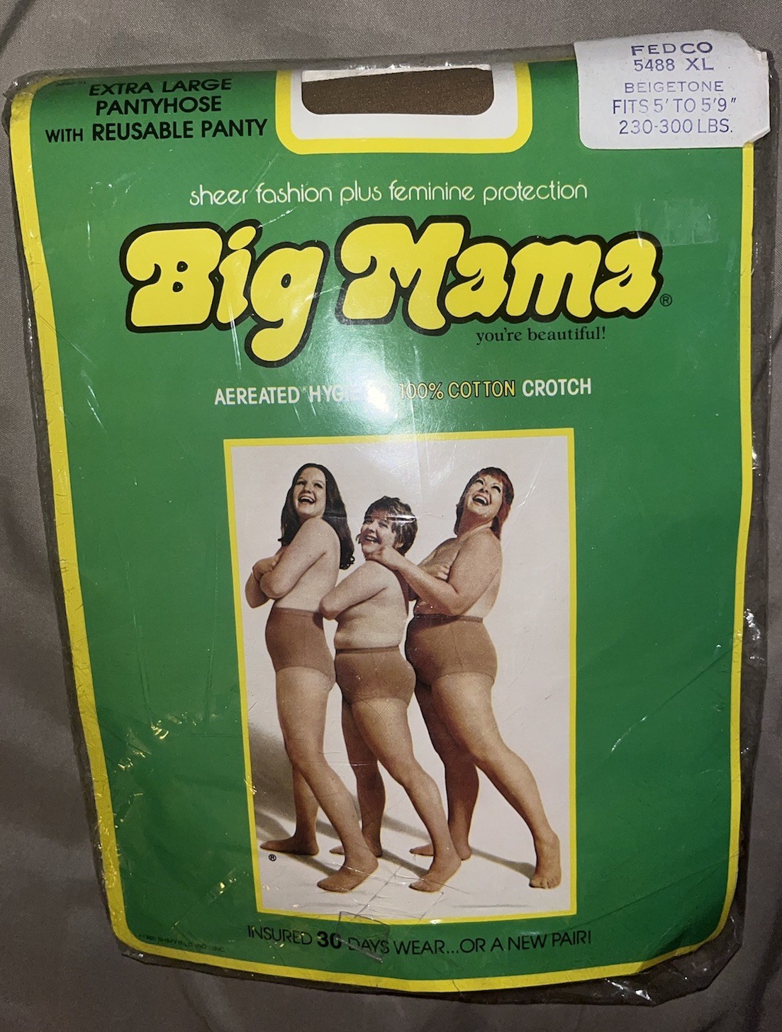 VTG Big Mama Pantyhose Reusable Panty Size XL 230-300 lb 1970-80s NEW Beige Tone