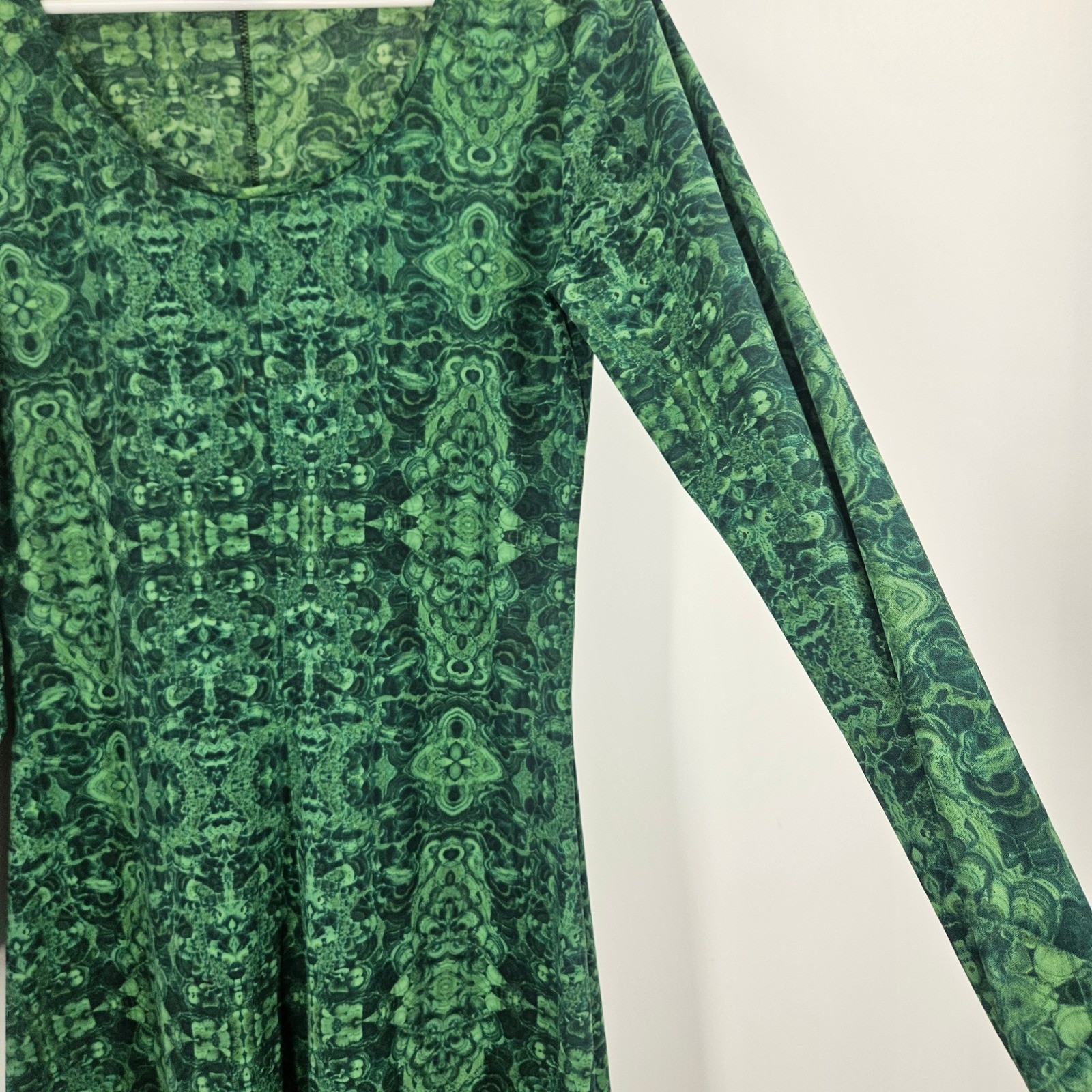 Vintage 70s Robert Janan Maxi Dress Green St Patrick Psychedelic Long Sleeve 12