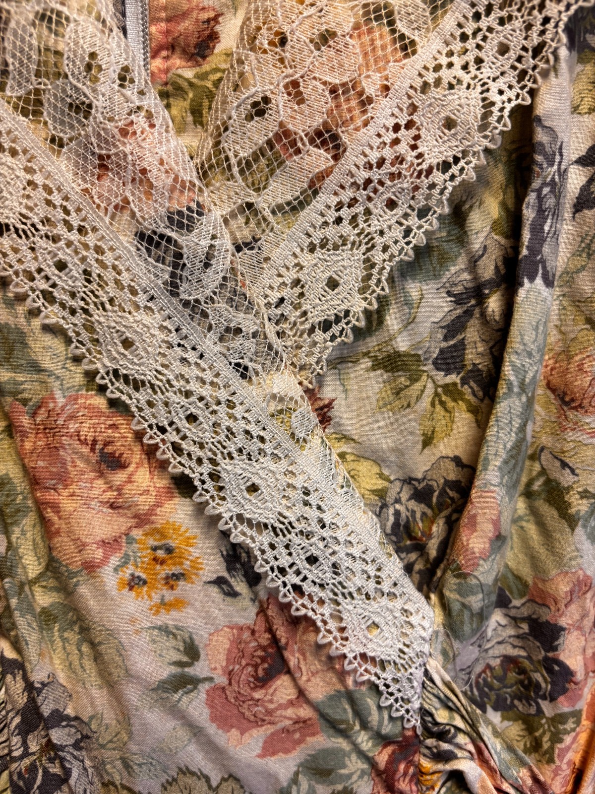 Country Romance Vintage Dress Pastel Floral Print 80s/90s No Sz Tag Puff Sleeve
