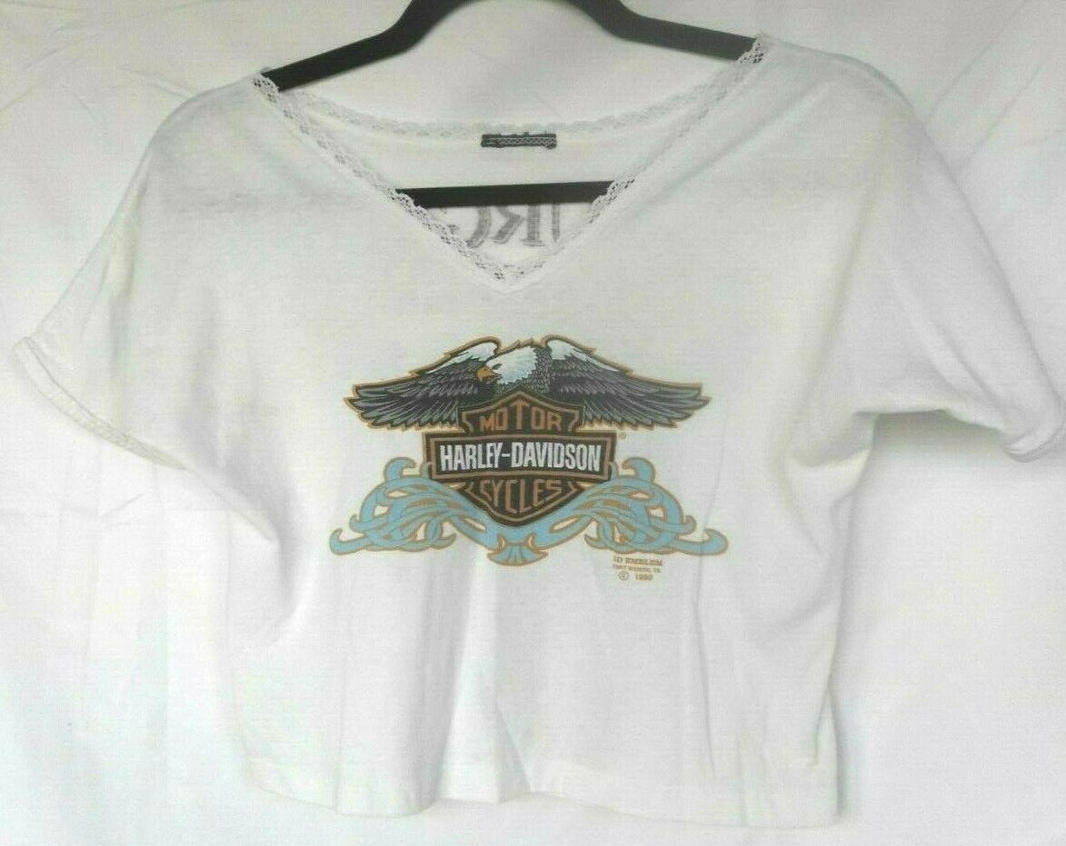 3D Emblem womens Crop Top Sturgis SD 1992 Skull Vintage Harley Davidson Sm 30-32