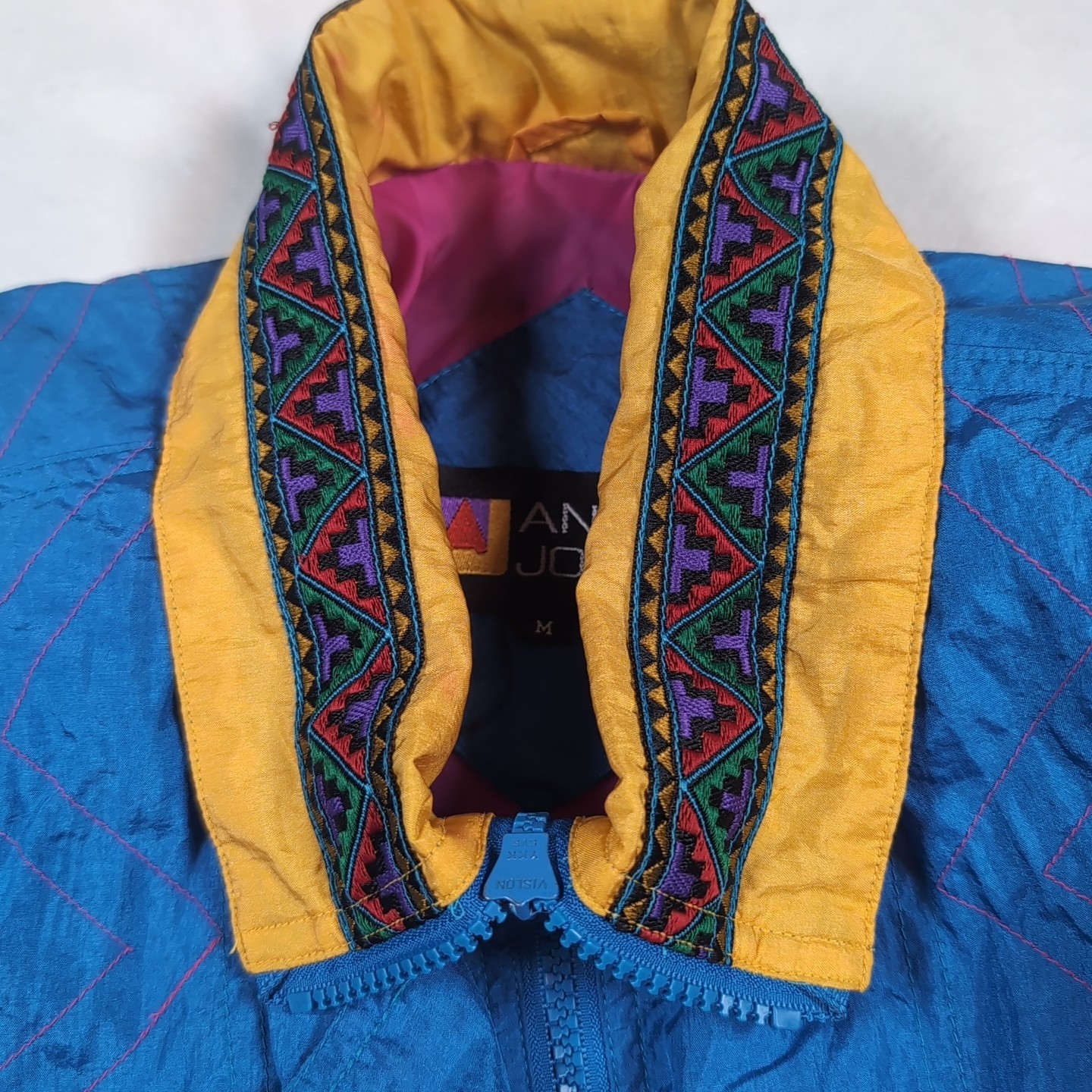 Vintage Andy Johns 90s Nylon Colorblock Jacket Anorak Sz M W/ Shoulder Pads