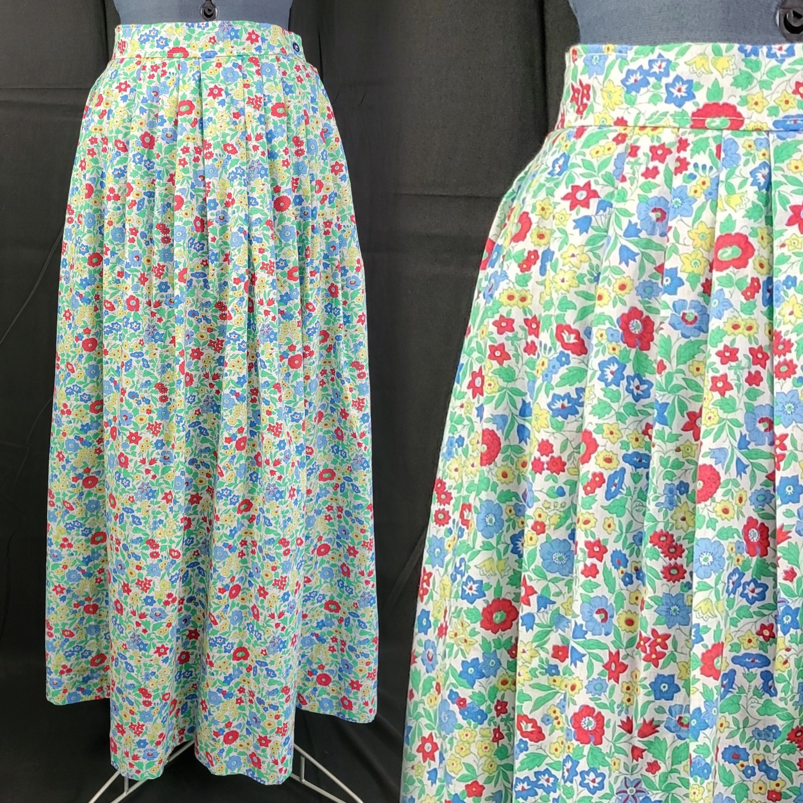 Vintage Blue/Green/Red/Yellow Floral Pleated Skirt with Side Closure Size S/M?