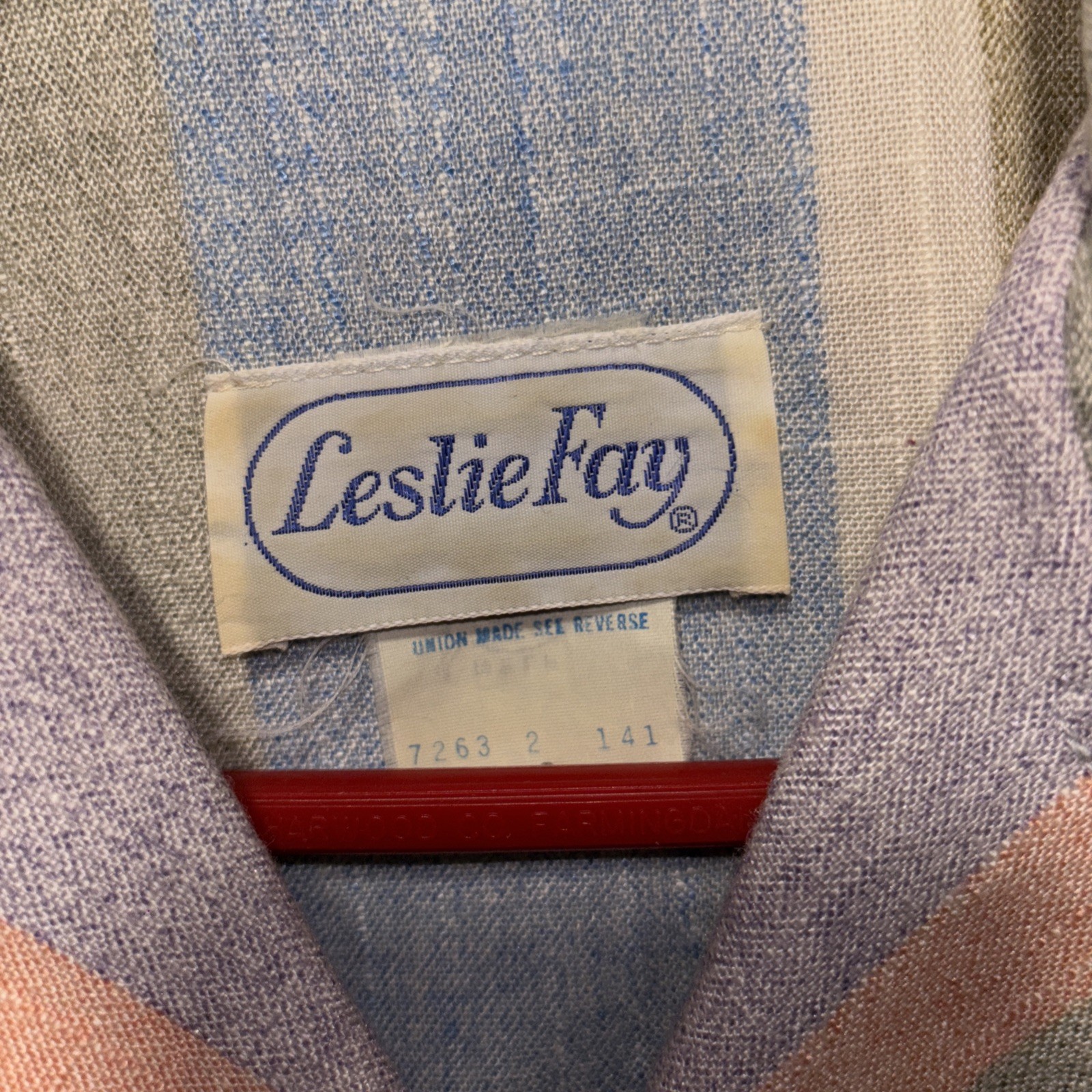 Vintage 70/80s Leslie Fay Dress 10 Water Pastel Shirt Dress Union Made Grandma