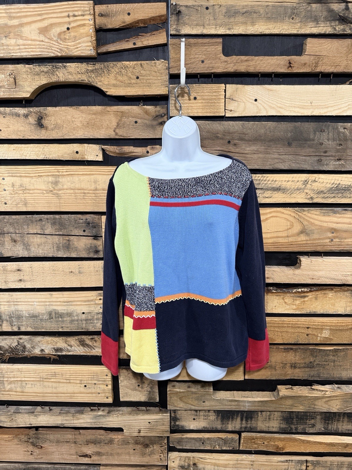Vintage 90’s Crazy Horse Woman Liz Claiborne Sweater Color Blocked Sz XL