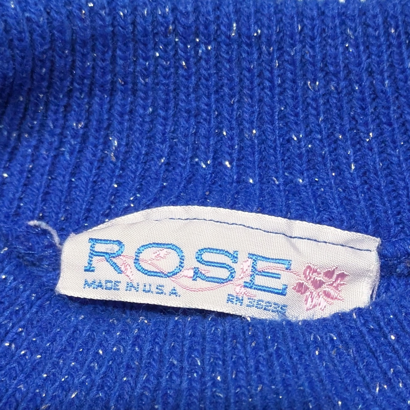 Vintage Women’s M Knit Sweater Top Blue Silver Metallic Retro Preppy Glam 1980s