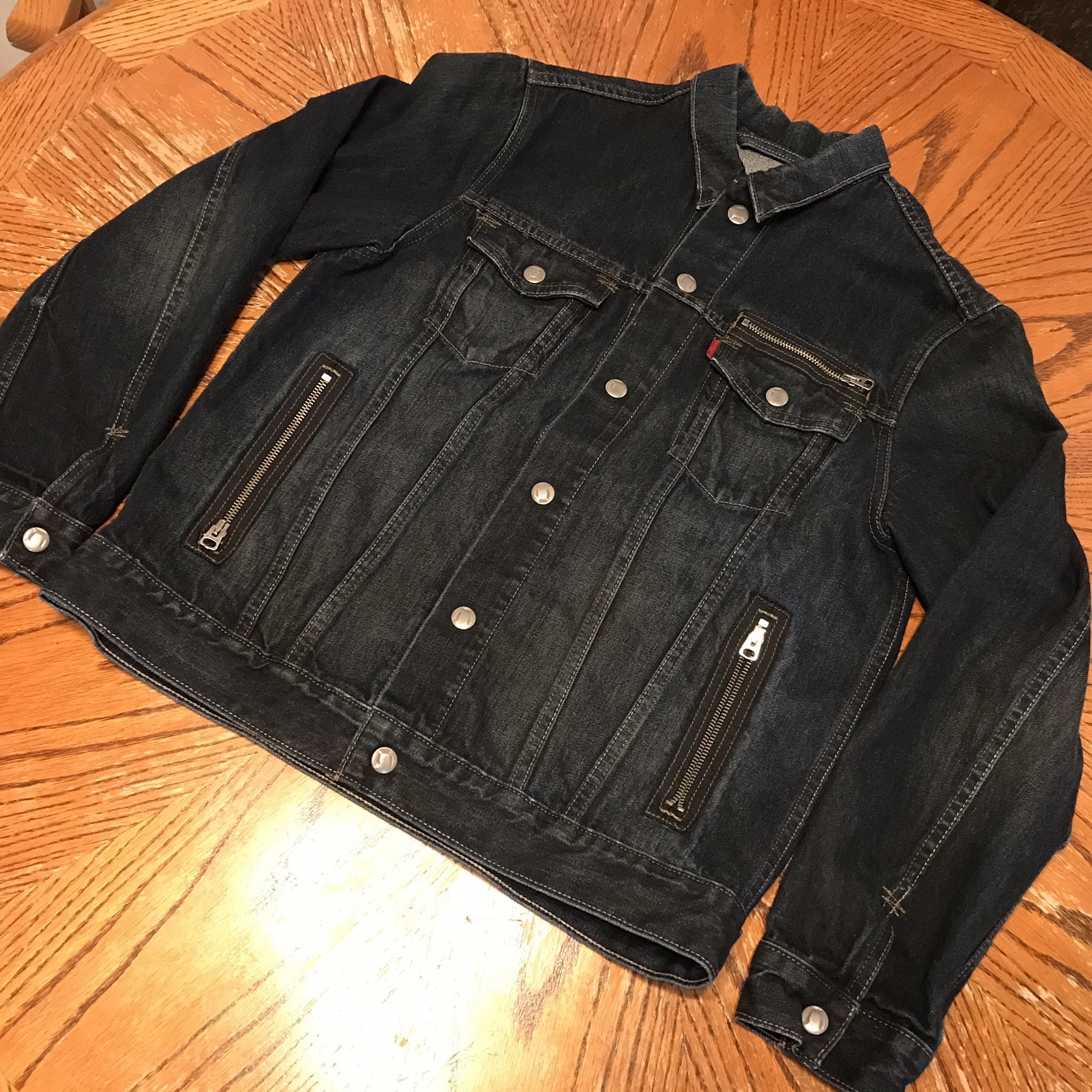 LEVIS Jean Jacket Moto Style Trucker #57540 Denim Zipper Rare Snaps Vintage XL