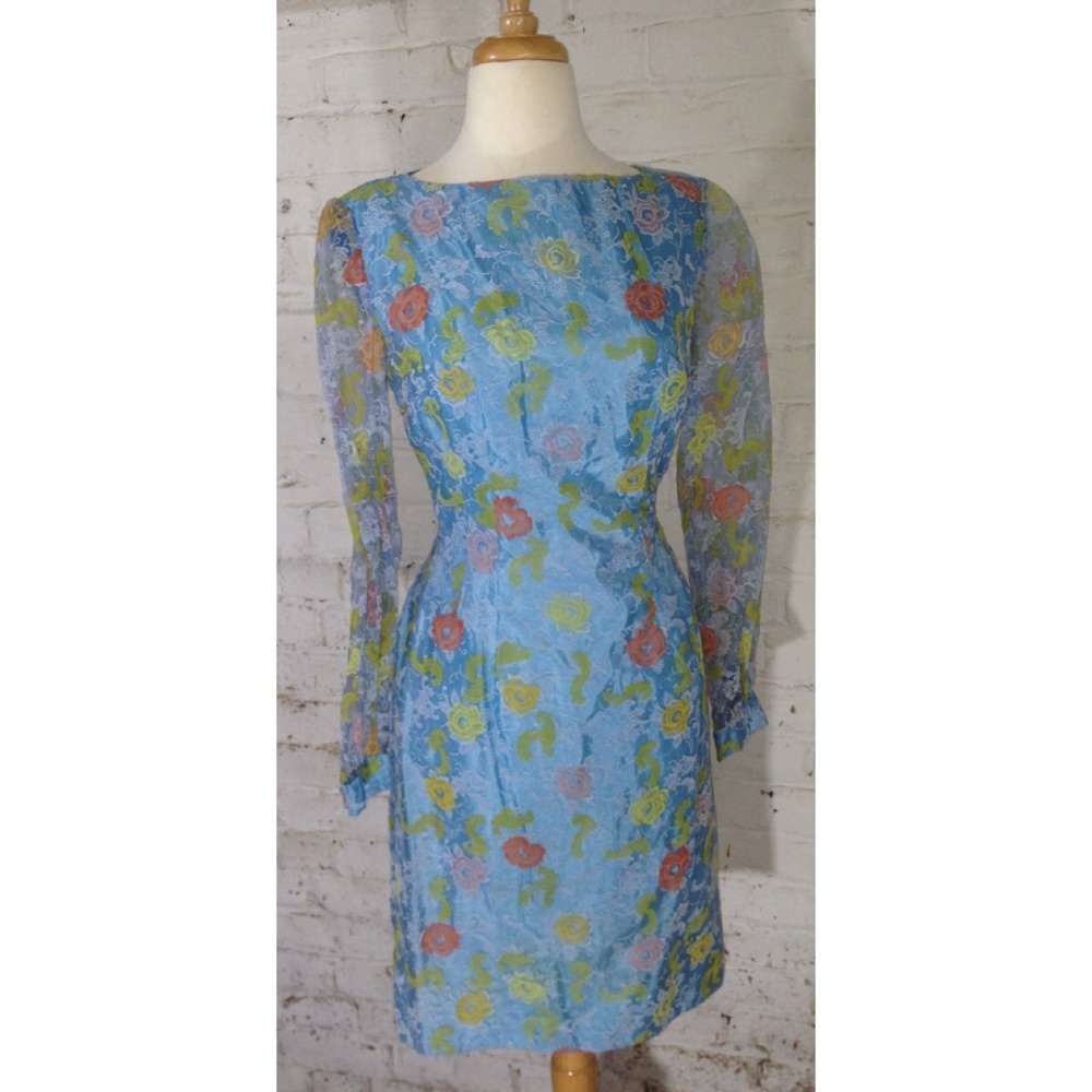 Vintage 40’s 50’s Dress Roses MOD Velvet Floral Pattern Garden Tea Party OOAK