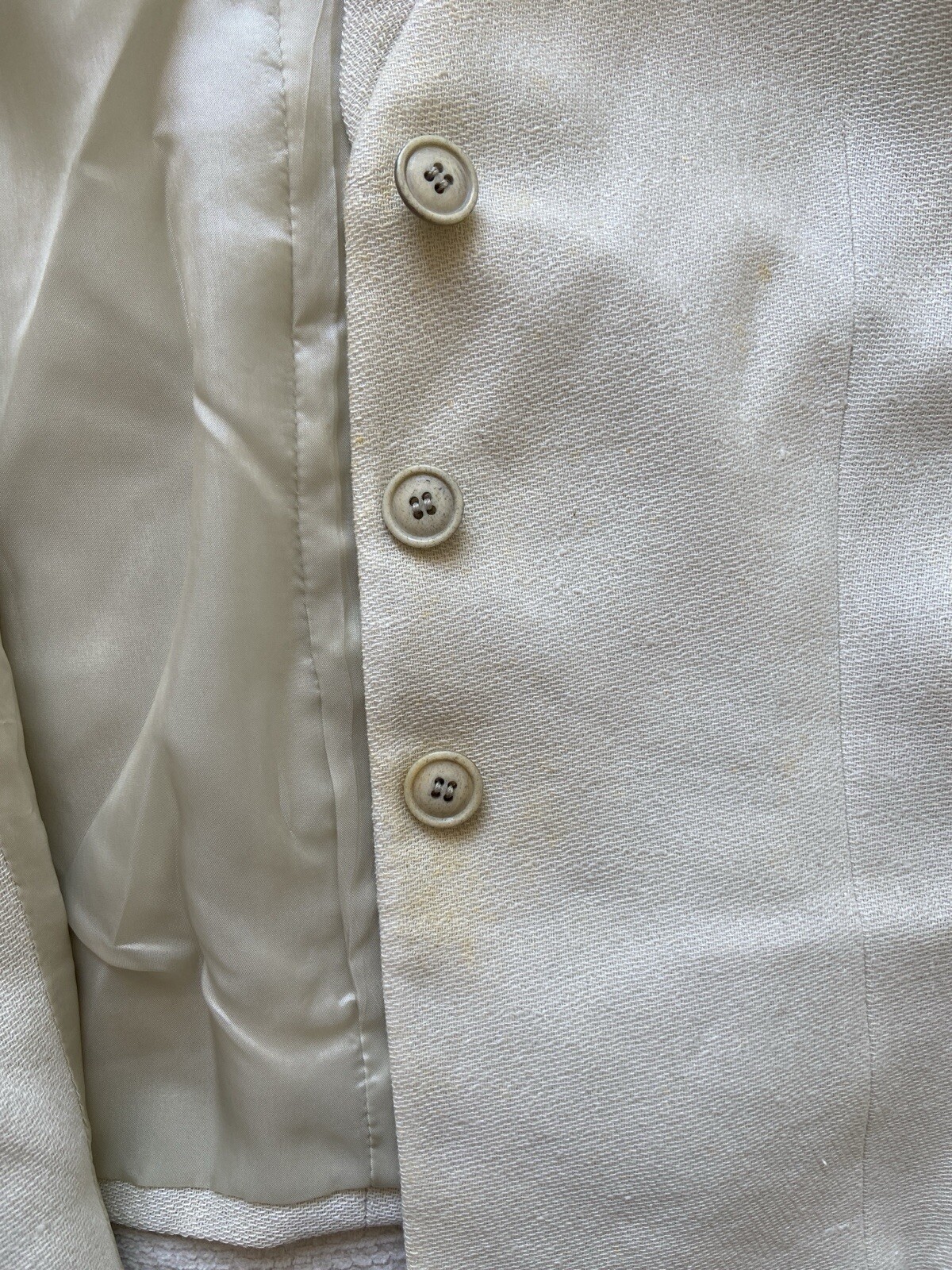 Armani Collezioni Blazer Women’s 46/M Vintage Linen Cream Ruffle Neckline accent