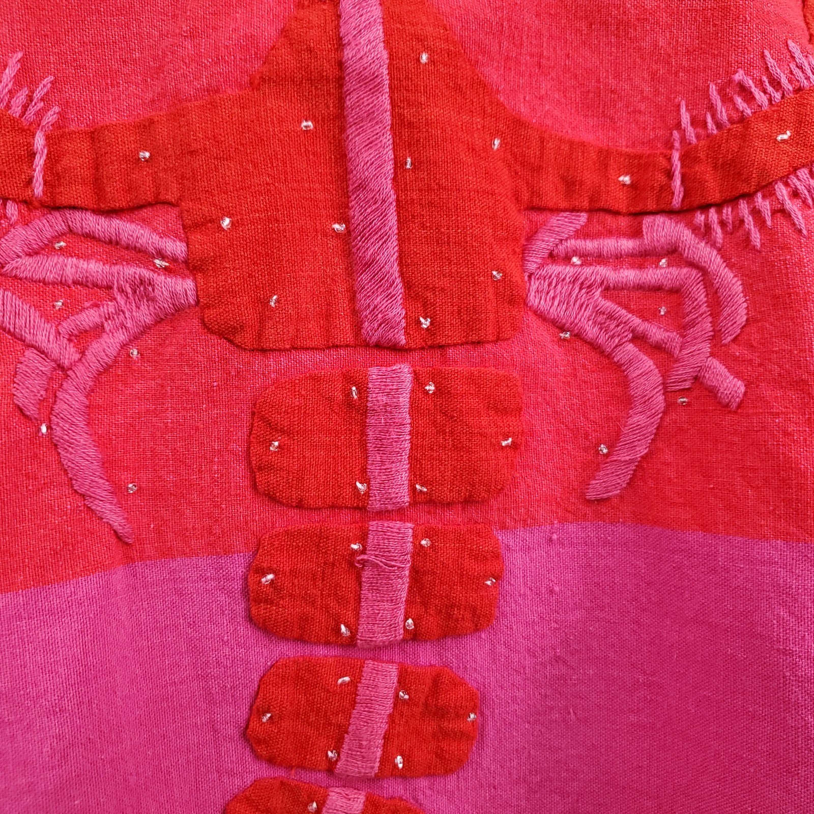 Modas Tropicana Lobster Pullover Poncho Top Women OS Pink Red Embroidered VTG