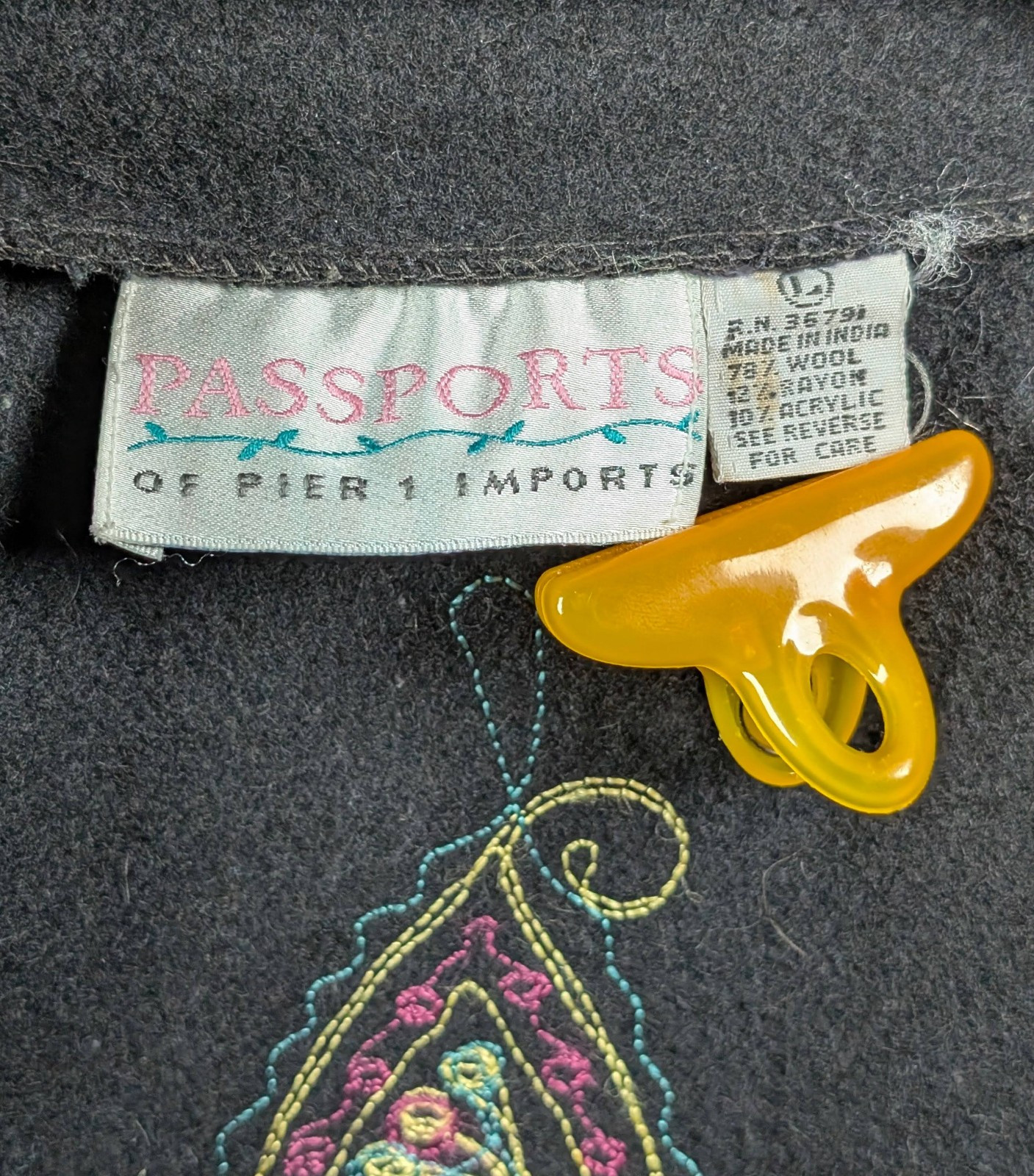 Vintage Passports Of Pier 1 Wool Embroidered Jacket 90s Paisley Women’s Large