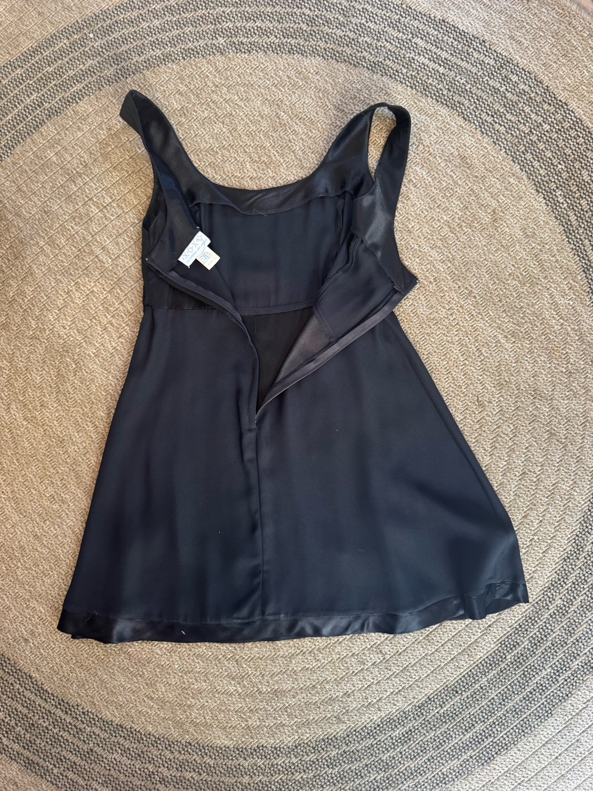 VTG 90s/Y2K LBD coquette black Empire Waist satin trim Dress Bow sleeveless mini