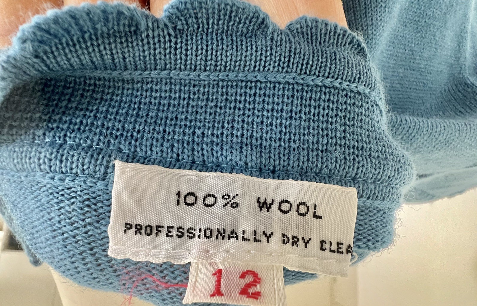 Vintage 60s 70s Le Donna Sky Blue 100% Wool Knit Stretch Belted Dress Hong Kong