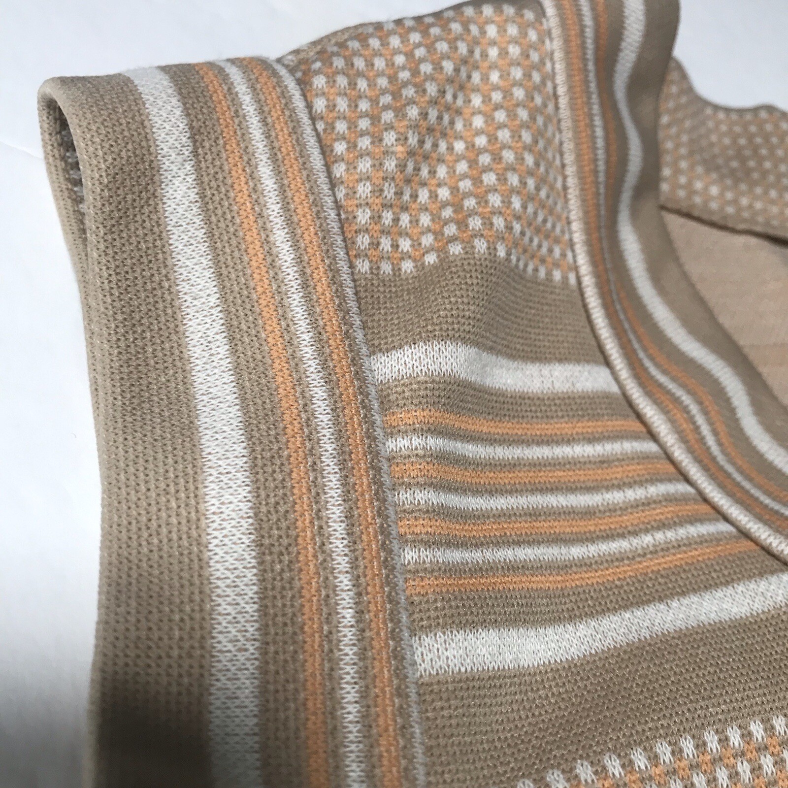 Vintage 60s 70s Women Small Medium Top Striped Knit Tennis Preppy Mod Beige Tank