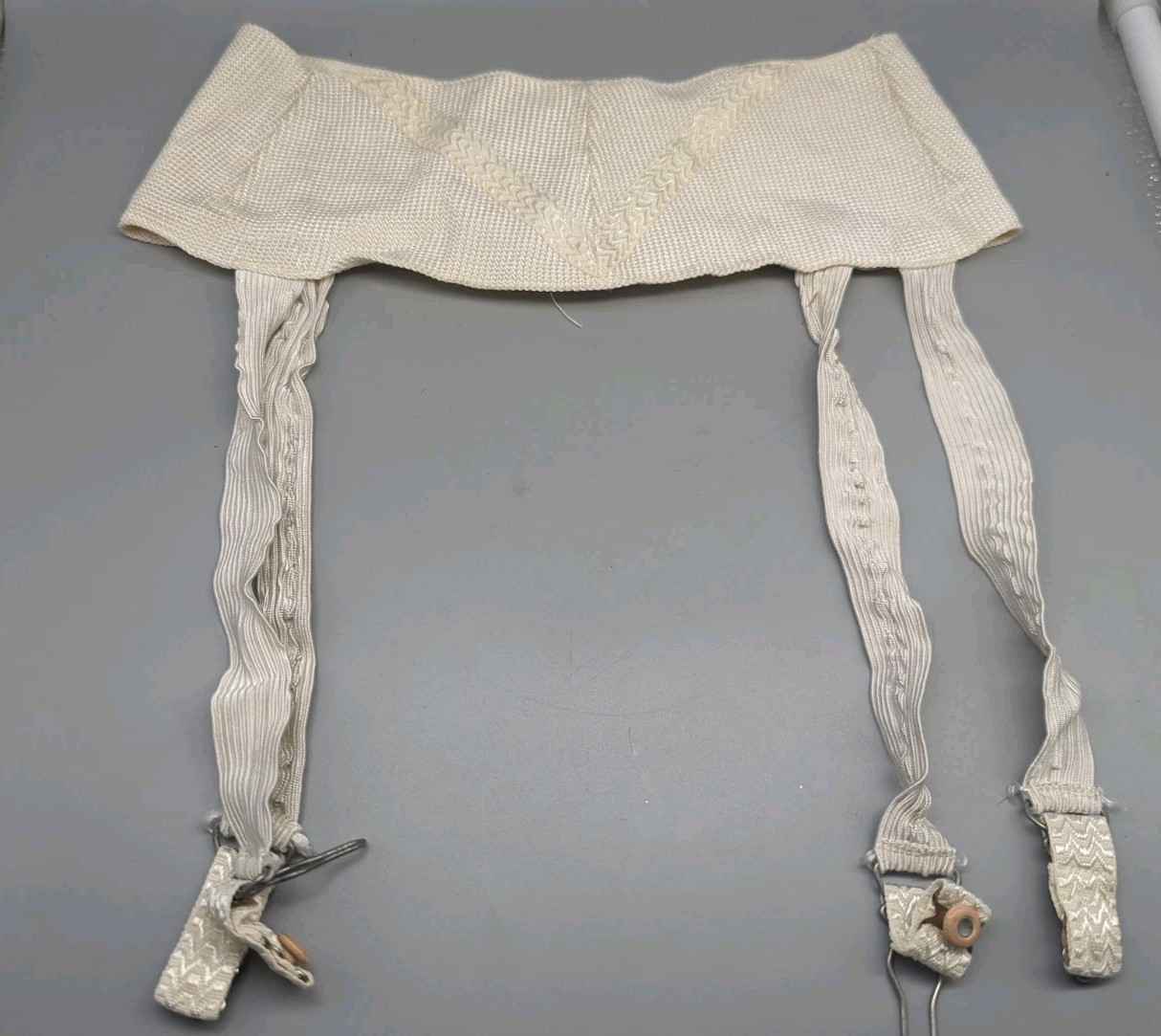 Vintage Antique Early White Garter Belt W/Clips Helen Gay 26
