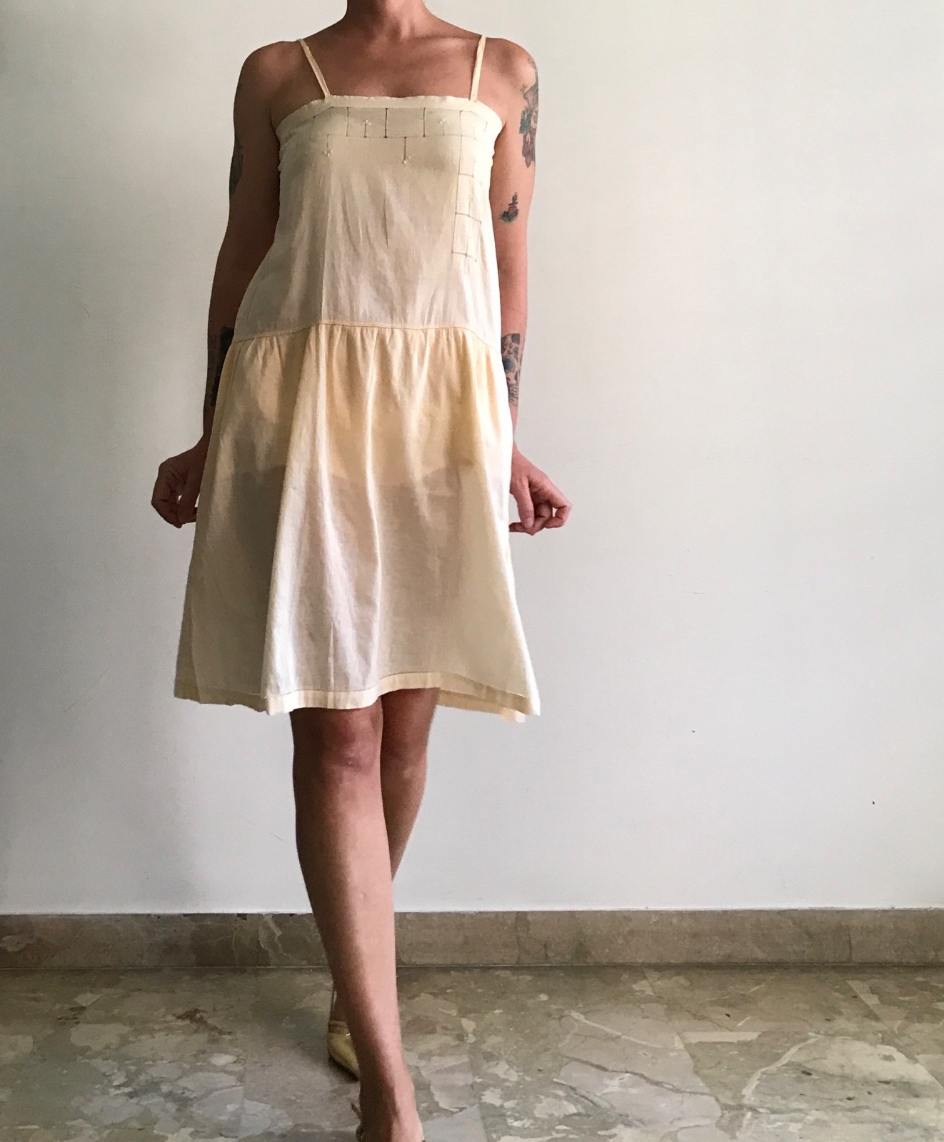 Vintage Antique 1920s Lingerie Brief Dress Petticoat Early Era 900 Cotton M