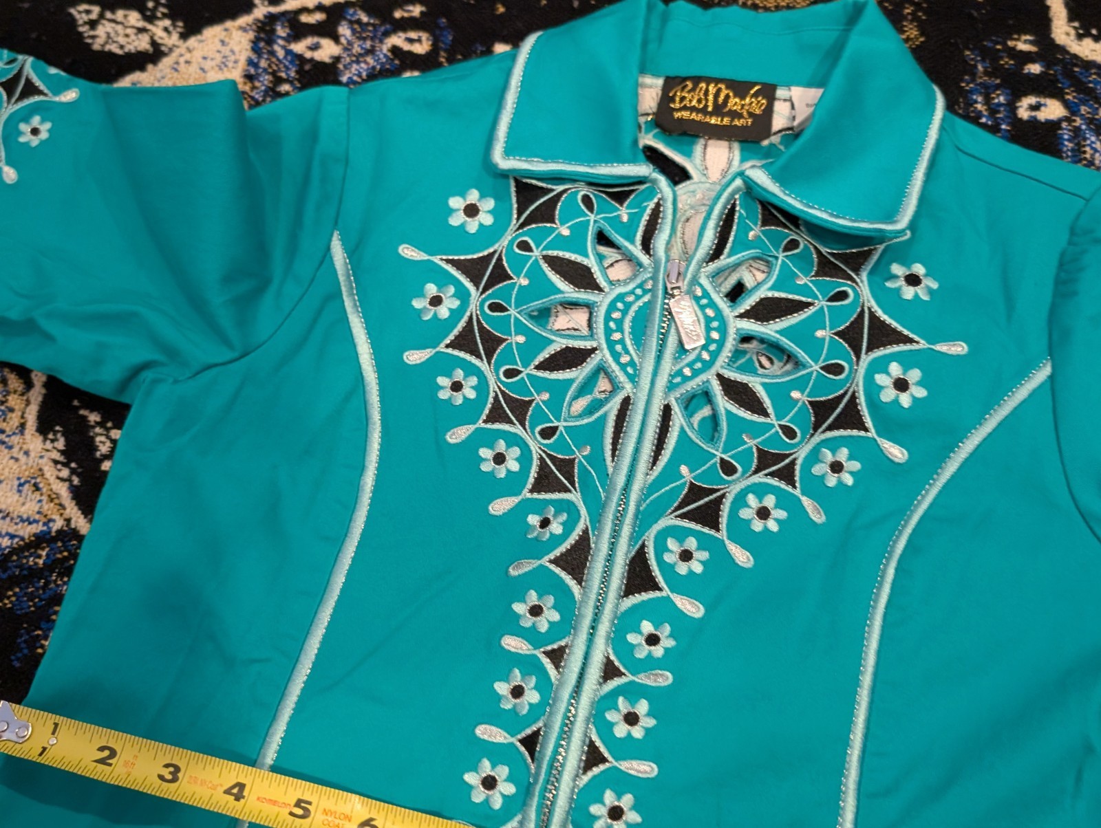 Vtg 90s Sz XS Jacket Coat Bob Mackie Wearable Art Western Turquoise