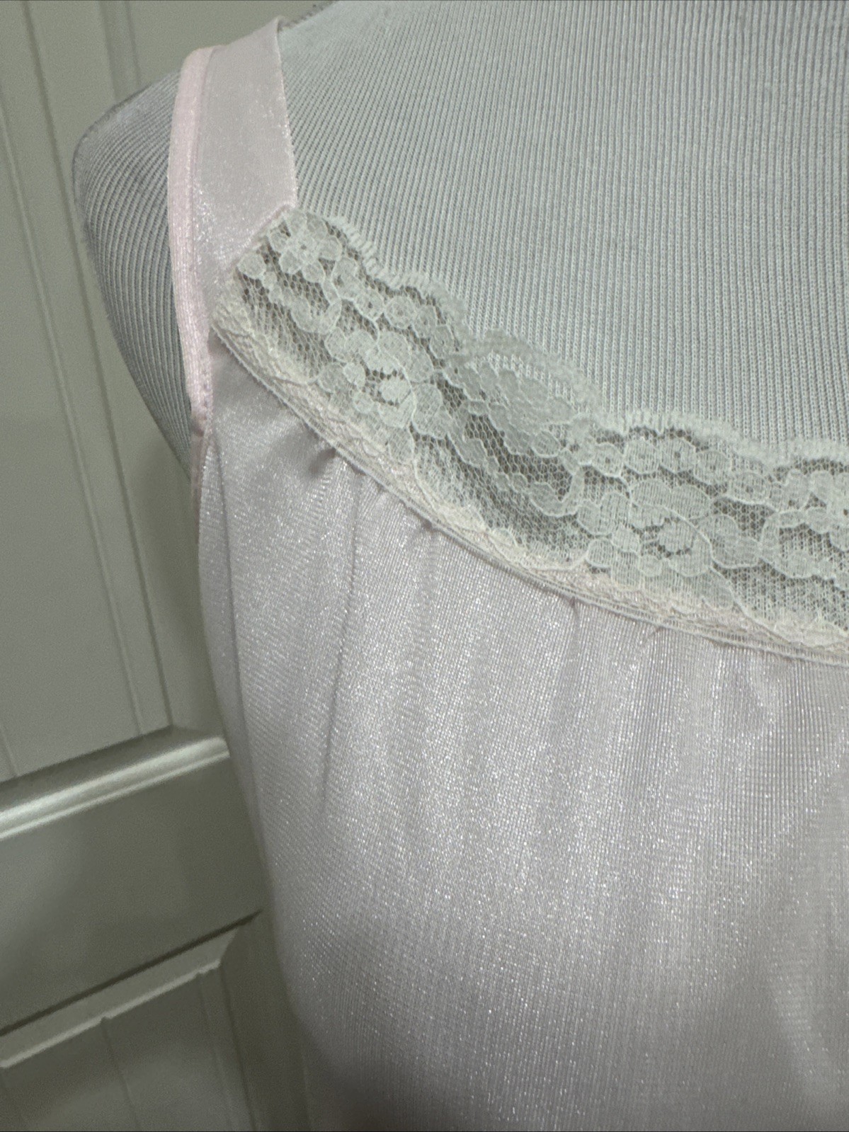 Spotlight Nylon Nightgown Pink Sleeveless SZ L Lace Trim Long