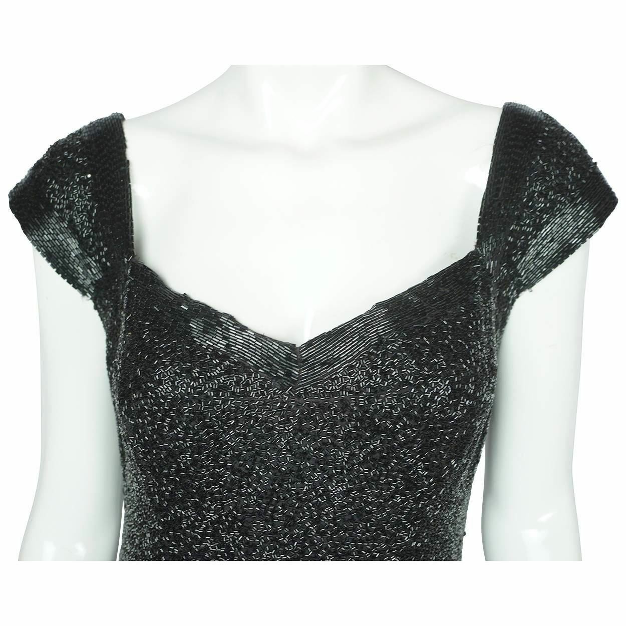 Vintage 50s Bombshell Dress Black Beaded Gown Town and Travelwear Waldorf Astori