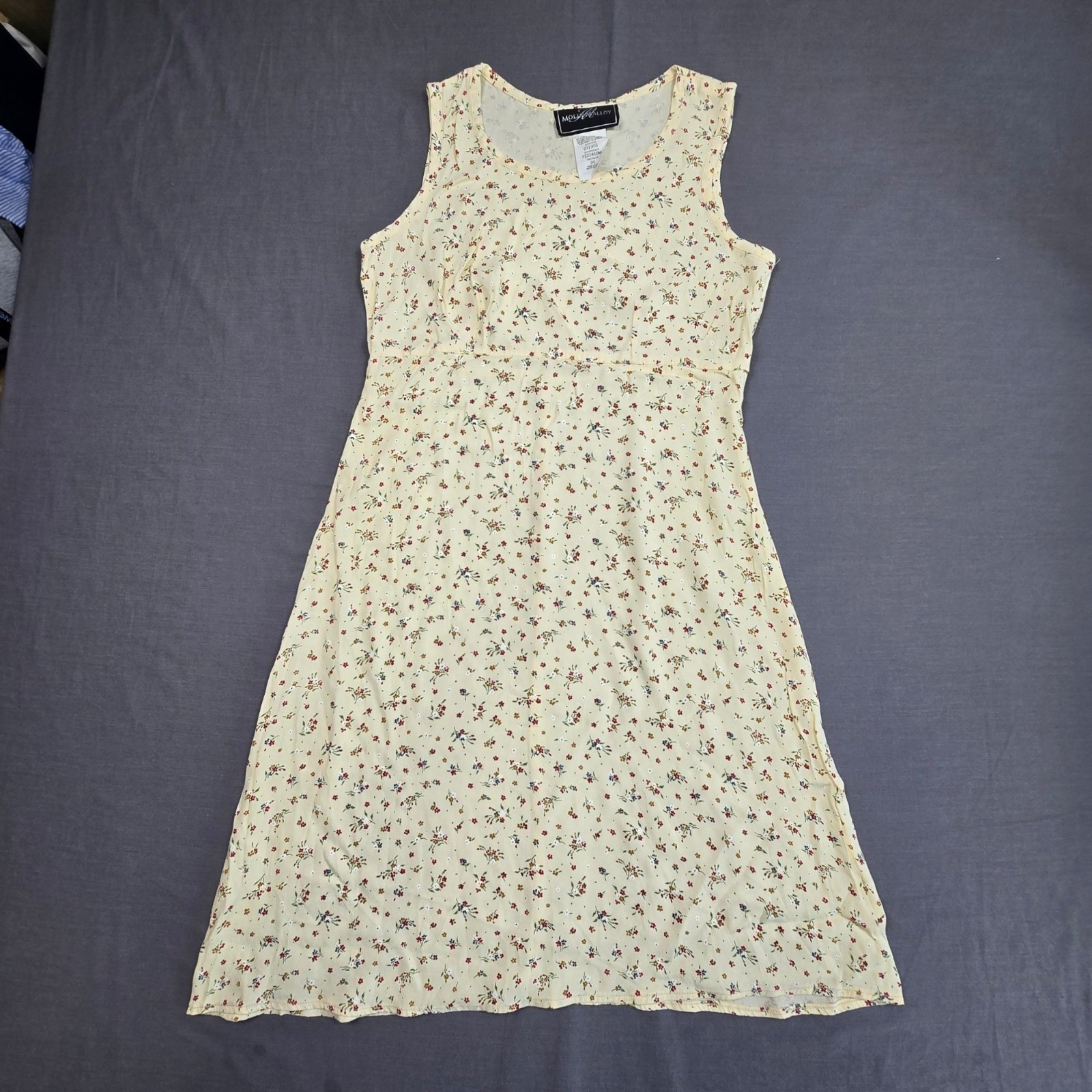 Vintage Molly Malloy Size 6 Small Floral Sleeveless Beige Midi Dress Cottage Cor
