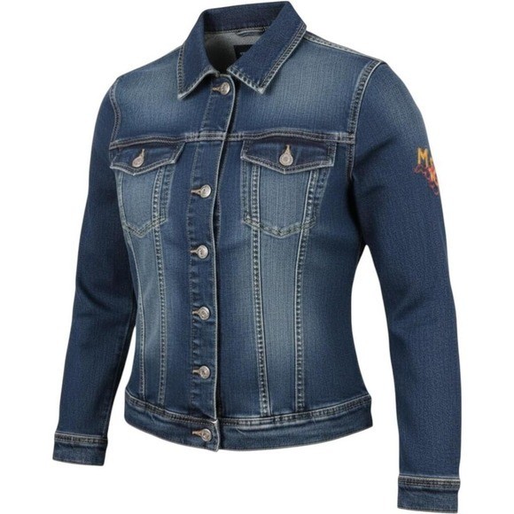 Y2K Vintage Marithé + François Girbaud blue denim jacket with applique.