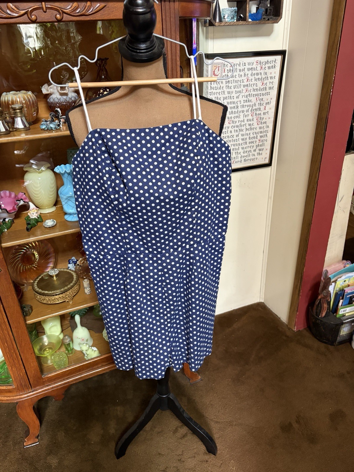 Vintage Retro 70s Early 80s Polkadot Romper Or Swim Suit Play Suit Cotton M