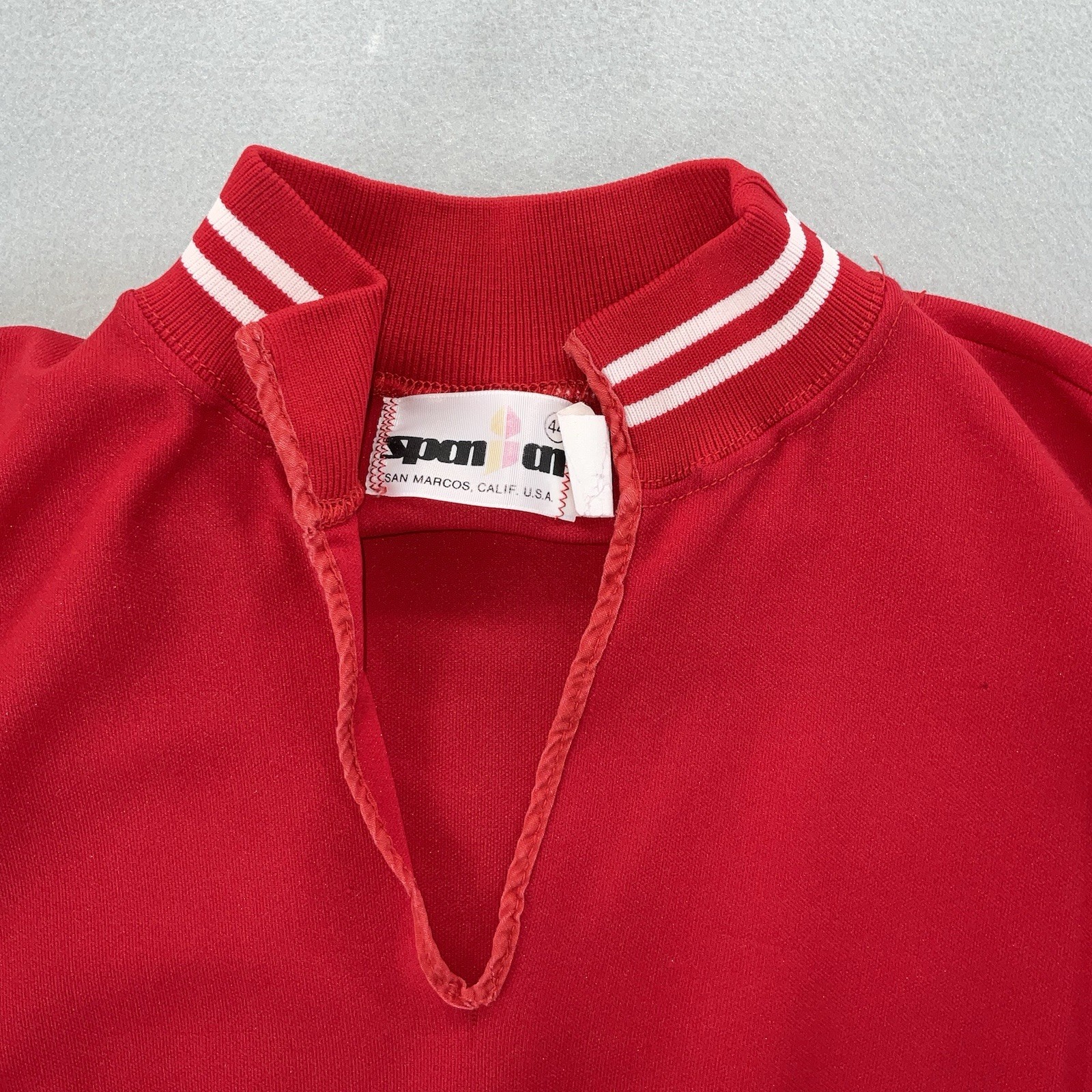70s 80s Vintage Red Tshirt White Stripes Banded Short Sleeves & Waist L-XL