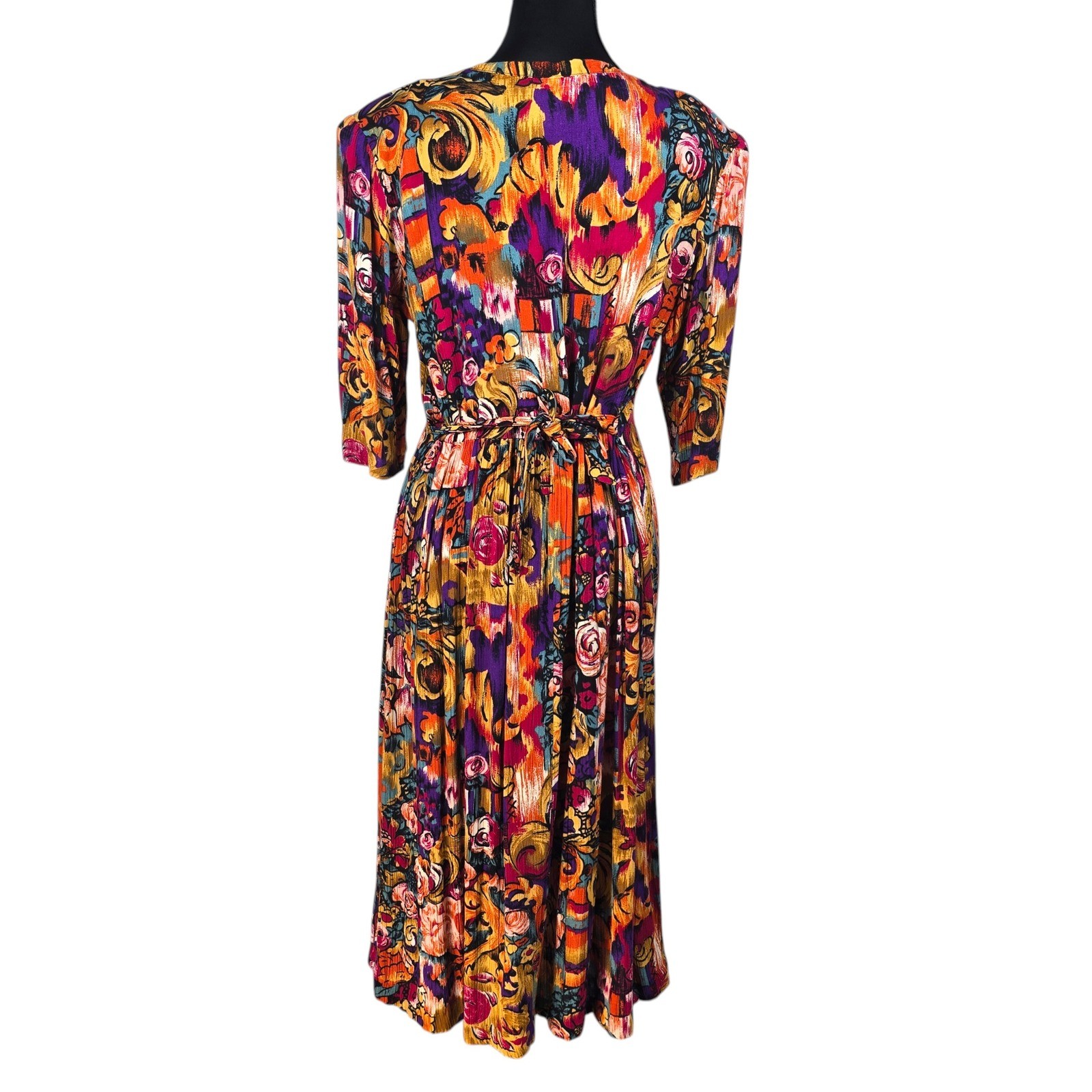 The Traveler by Connie Vintage 90s Floral Midi Dress Multicolor Woman Size 8