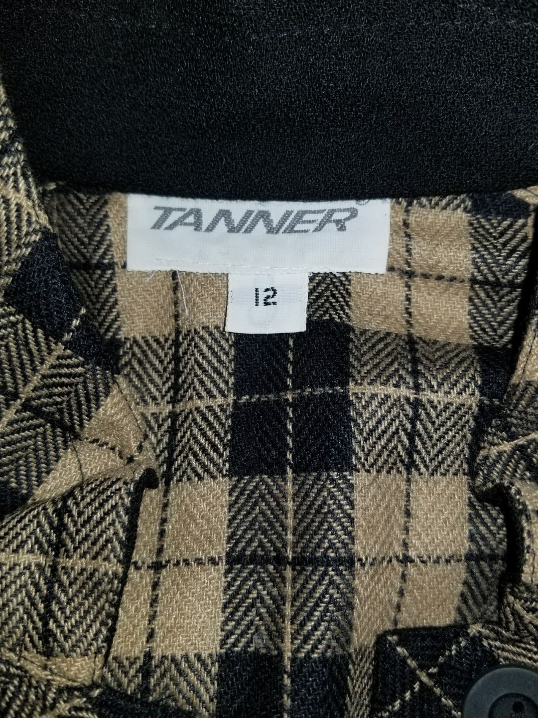 Tanner camel tan black check plaid wool long sleeve vintage dress. 12