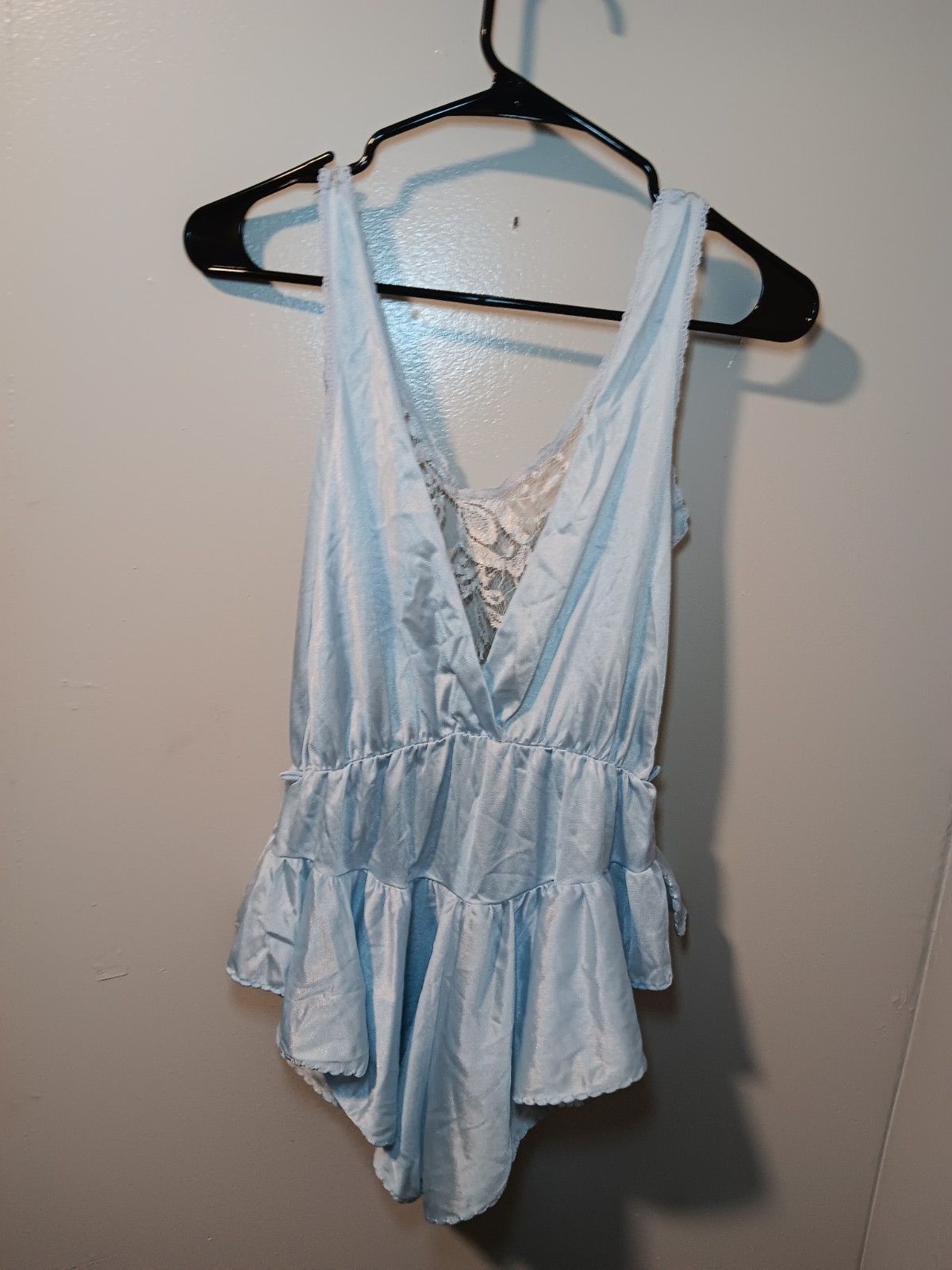 Vintage Flair Nylon Teddy One Piece Playsuit Romper Lace Ruffle Union Made Sz M