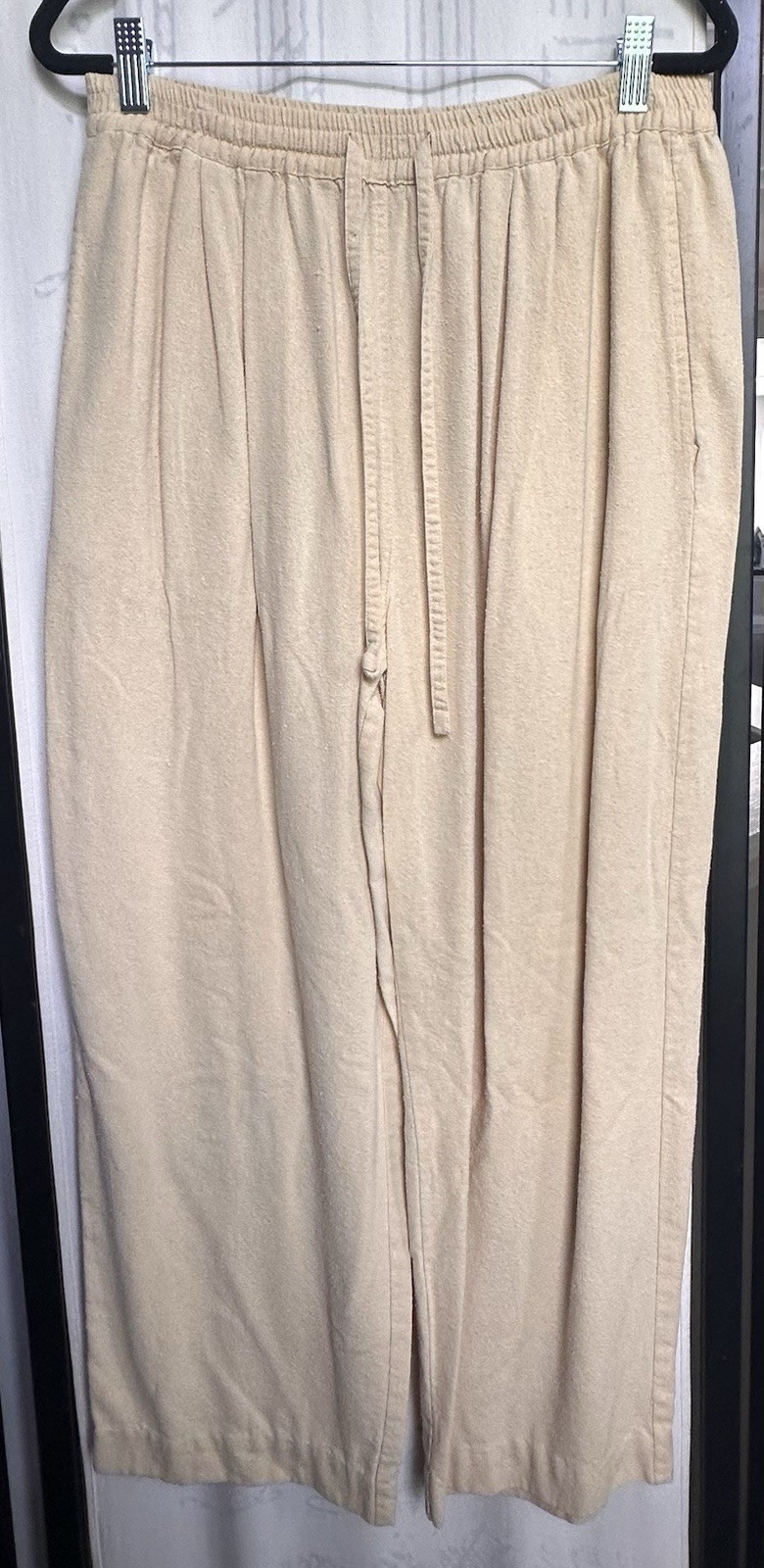 Vintage 90s Selene Sport 100% Raw Silk 2-Piece Pant Set Beige Minimalist Large