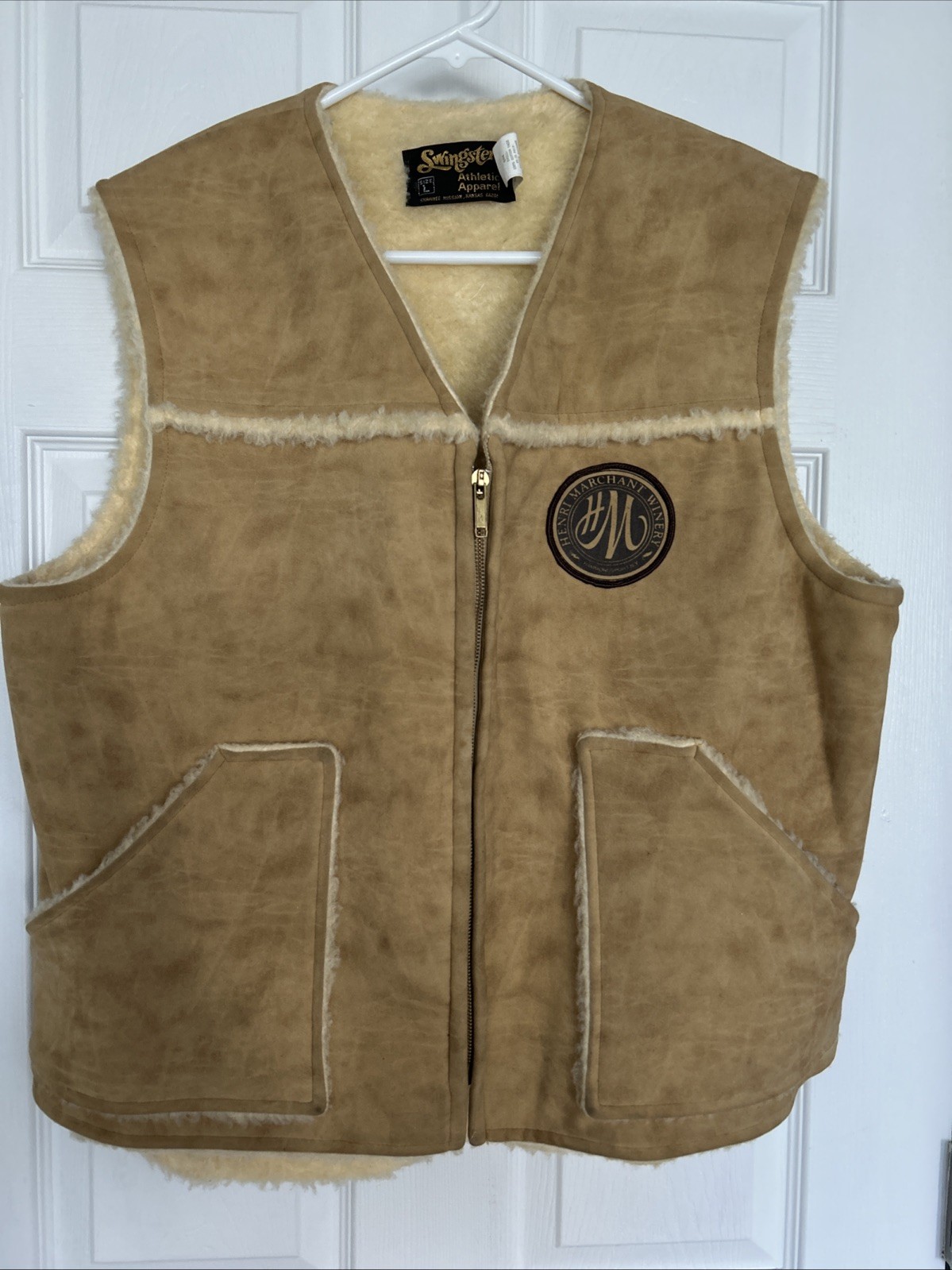 SWINGSTER Faux Suede Sherpa Lined Vest HENRI MARCHANT WINERY Mens Large